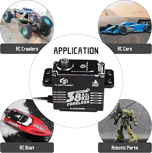 Vista 33 de Servo sin núcleo de 110.2 lbs, servo de alto par de torsión de 8.4 V, servo de engranaje de metal completo con IP67 impermeable y soporte magnético