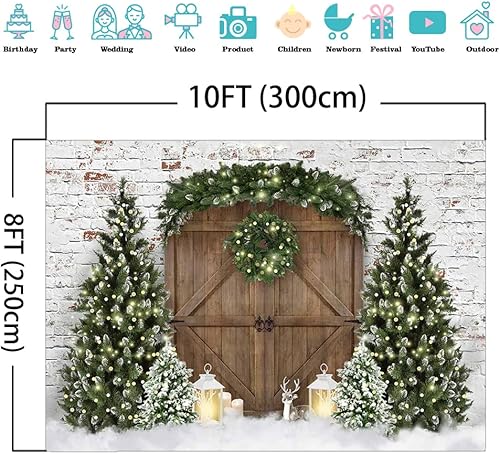 Miniatura 4 de Mocsicka Telón de fondo de fotografía de casa de madera de Navidad, árbol de Navidad, corona de nieve, fondo fotográfico, puerta de granero rústica,