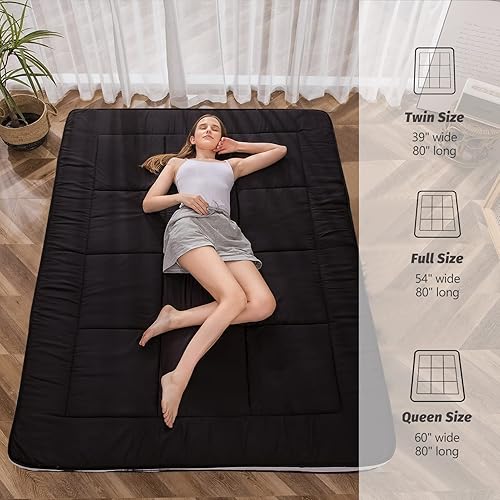 Miniatura 32 de MAXYOYO - Colchón tipo futón japonés, acolchado, para cama, extra grueso, plegable, transpirable, tumbona para el suelo, cama de invitados para Azul