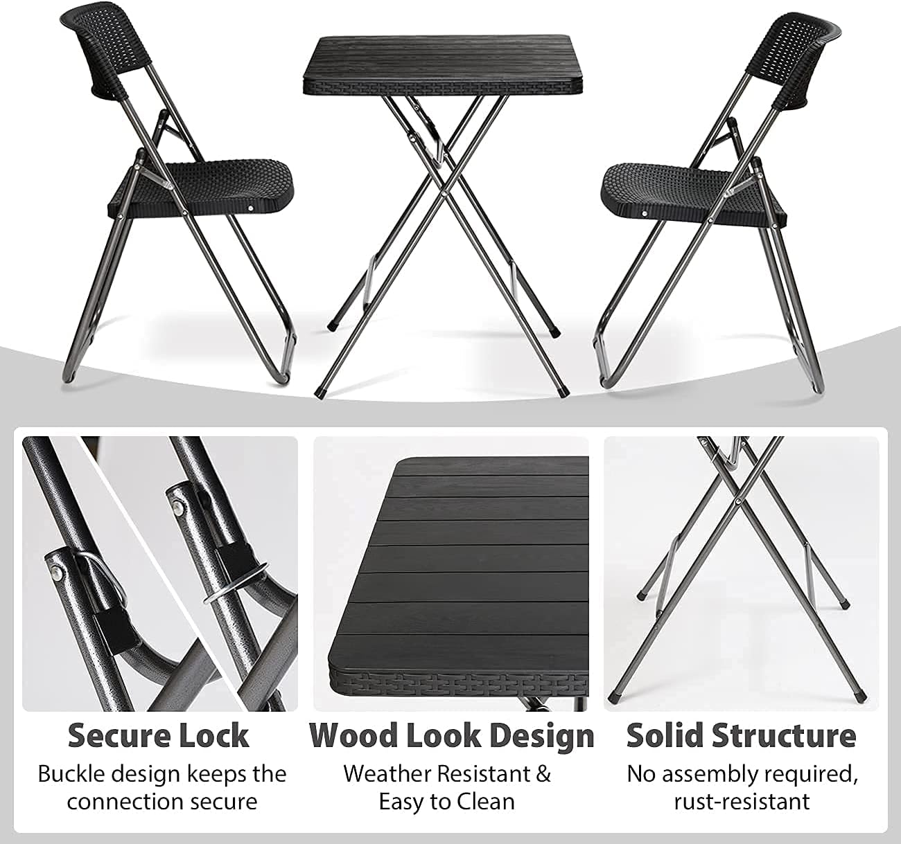 Sekey 3 Piece Patio Bistro Sets, Patio Furniture Sets Premium Bistro Table Set, Rattan Look Foldable Patio Table and Chairs,Durable Waterproof Steel Frames for Indoor and Outdoor Use Black : Patio, Lawn & Garden