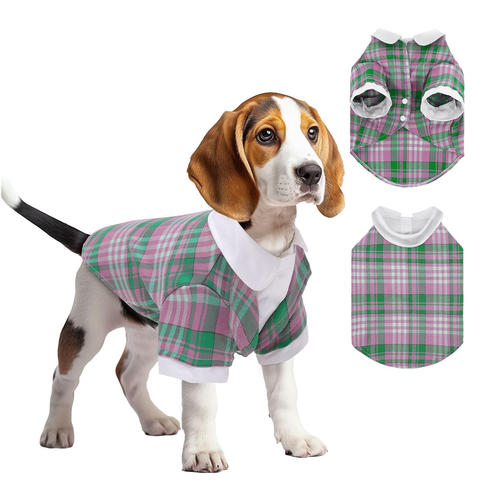 UNIPUP Plaid Dog Shirt - Summer & Fall Dog Clothes, Velcro Closure, Small to Medium Sizes, Double-Layer Comfort