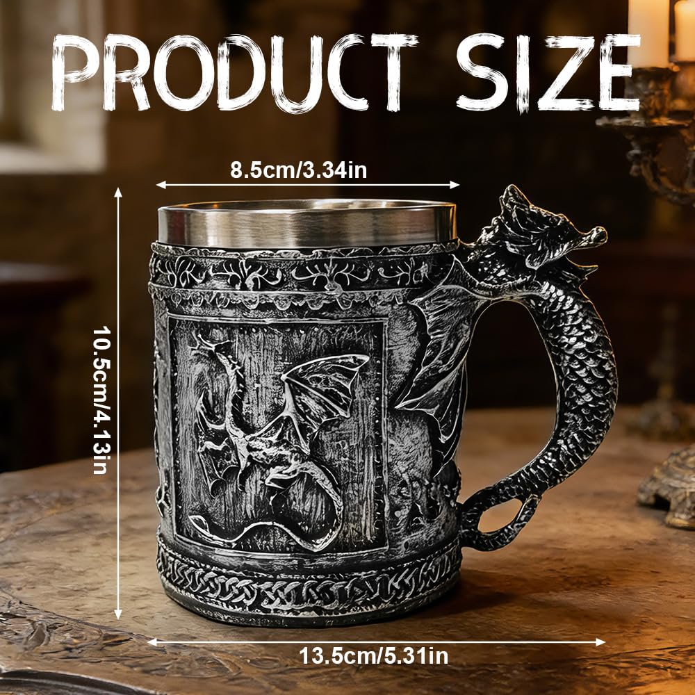 Średniowieczne kubeczki do piwa, 500ml Kubeczek ze stali nierdzewnej w stylu średniowiecznym, Smokowy kubek do piwa do kawy/napojów/soków, prezent dla mężczyzn, prezent na Dzień Ojca
