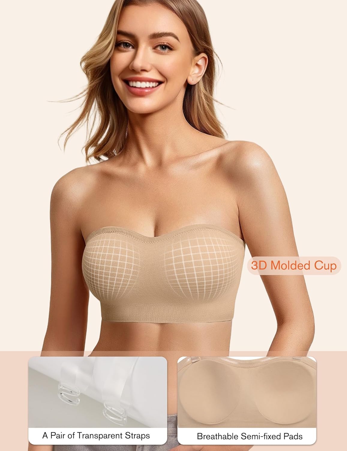 Strapless Bras for Women Non-Slip Bandeau Bra Push Up Invisible Bralettes Seamless Wireless No Underwire Padded Tube Top Bra