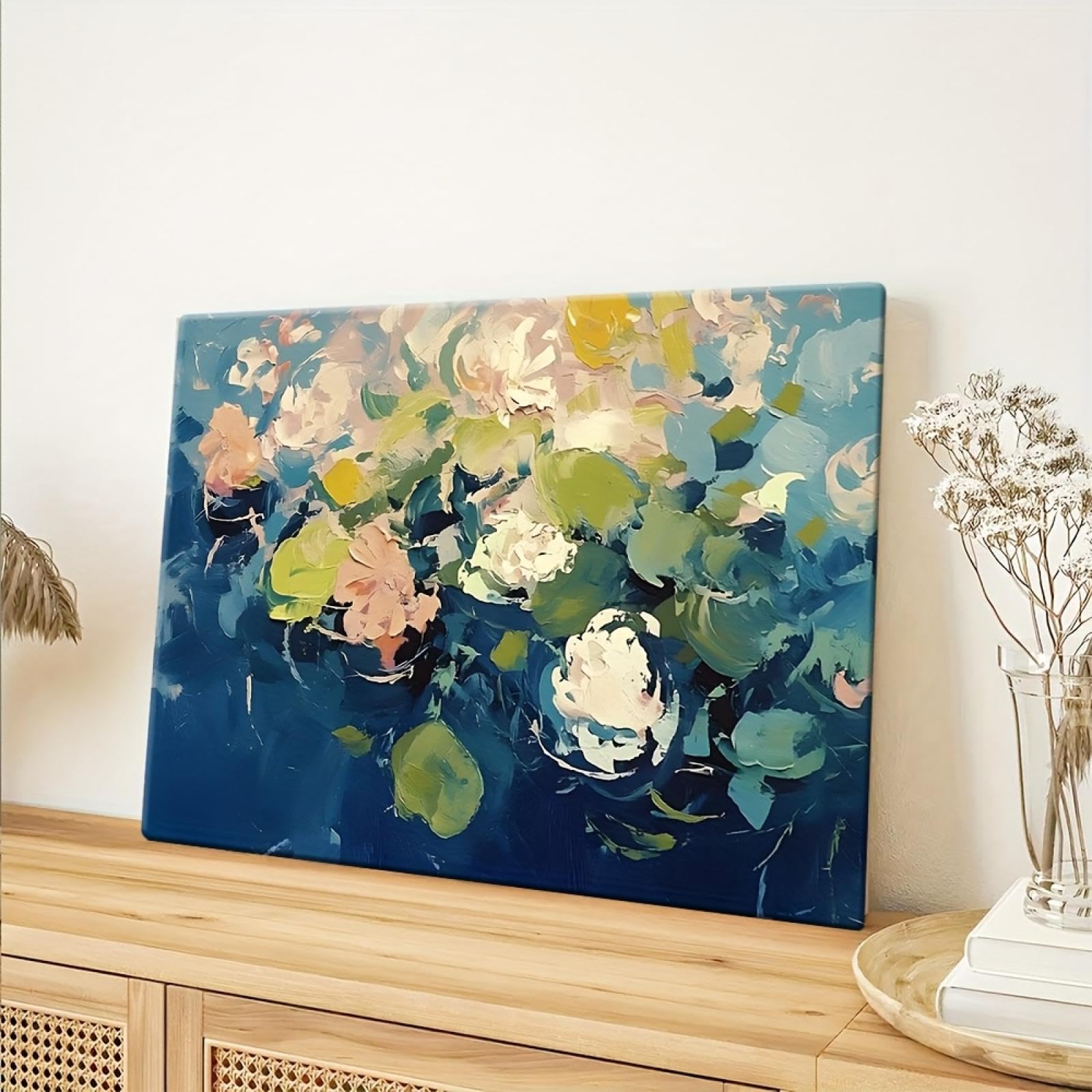 Impression sur toile florale abstraite bleue grand format 90x145 - 8
