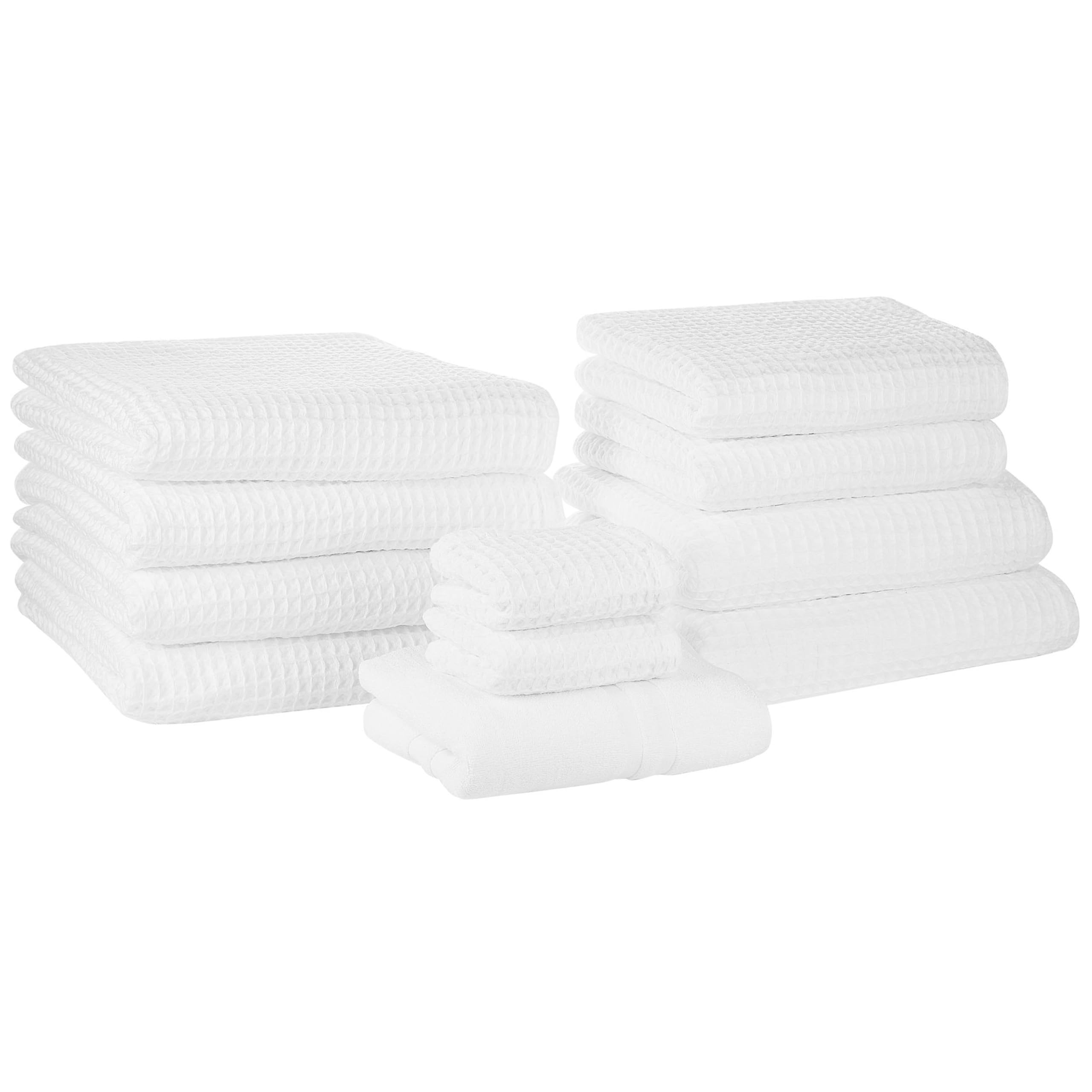 Beliani Conjunto de 11 Toallas Toalla de baño y Alfombrilla de baño de algodón Blanco Low Twist para Invitados Areora