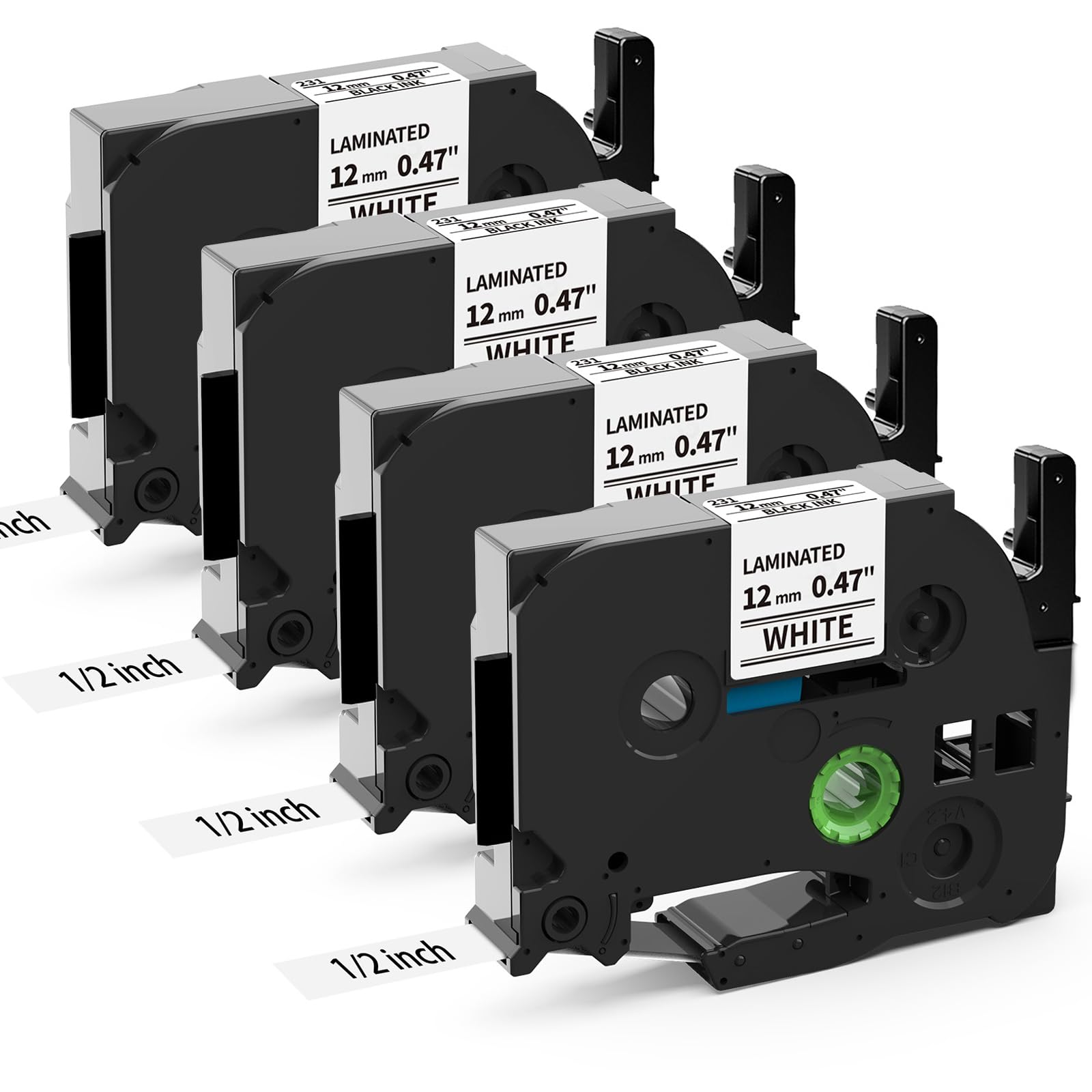 Lot De 4 Rubans Compatibles Brother TZe-231 - Noir Sur Blanc 12mm - Pour étiqueteuses P-touch