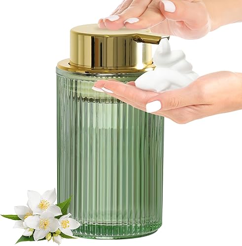 Miniatura 11 de Dispensador de jabón espumoso negro mate, dispensador de jabón de manos de espuma de vidrio acanalado para baño, botella de espuma recargable de 11