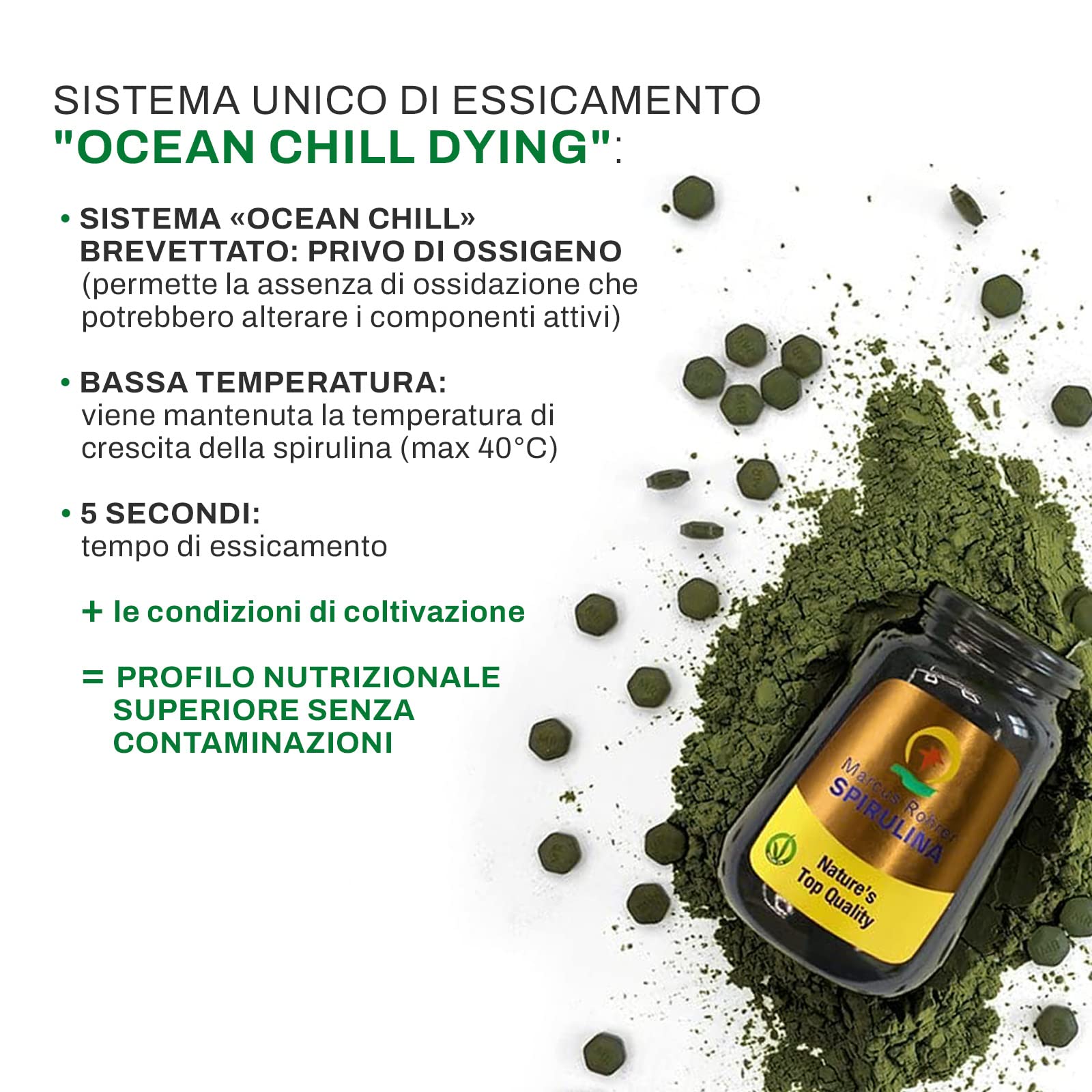 MARCUS ROHRER SPIRULINA delle Hawaii, 180 Compresse, Integratore Alimentare Naturale a base di Alga, Energia e Supporto Immunitario, Pelle e Capelli, Vegan
