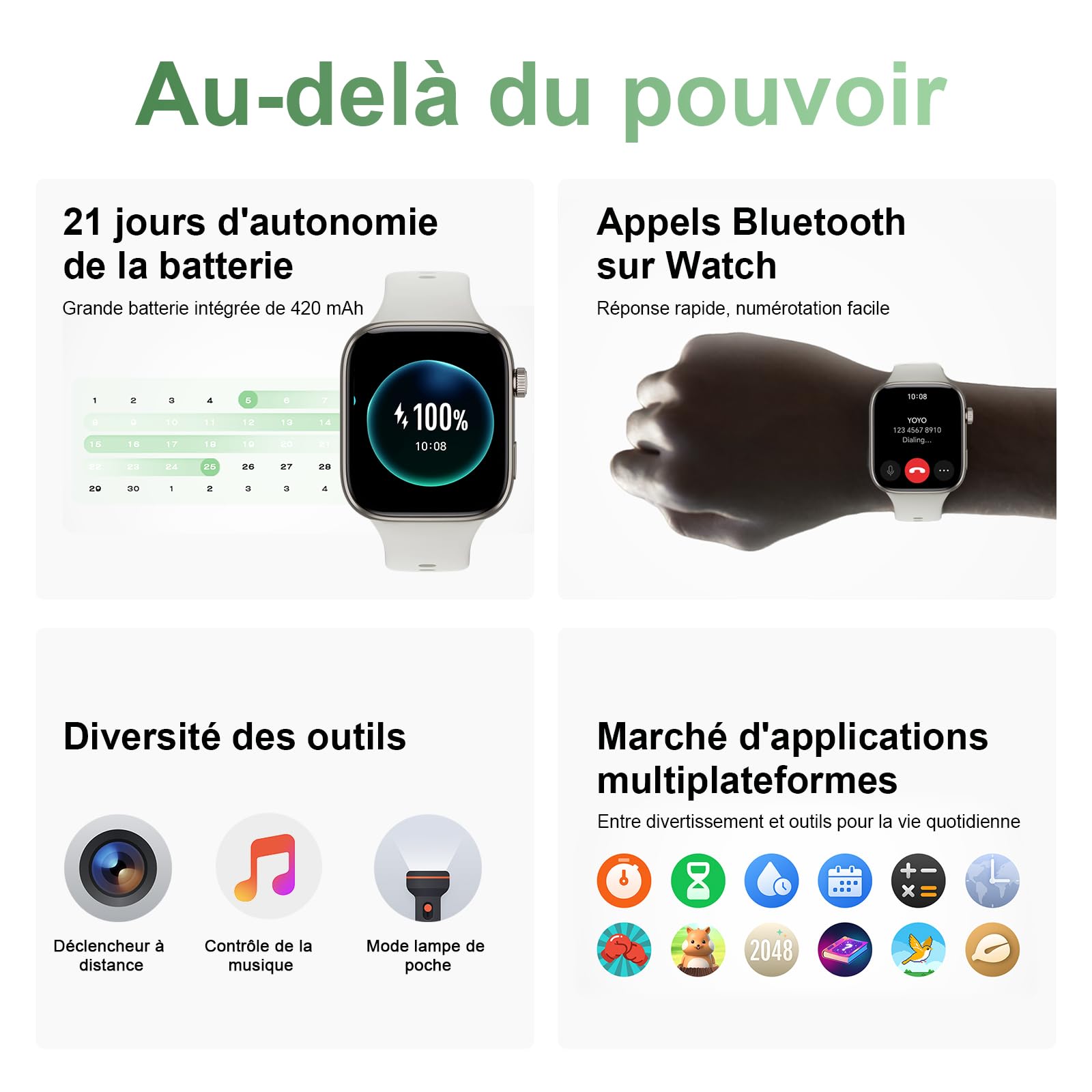 HONOR Watch X5i Smartwatch, 1.97" AMOLED Écran Montre Connectée avec Appels Bluetooth, Autonomie 21 Jours, Surveillance Cardiaque & SpO2 24/7, 109 Modes Sport, Étanche 10M (White)