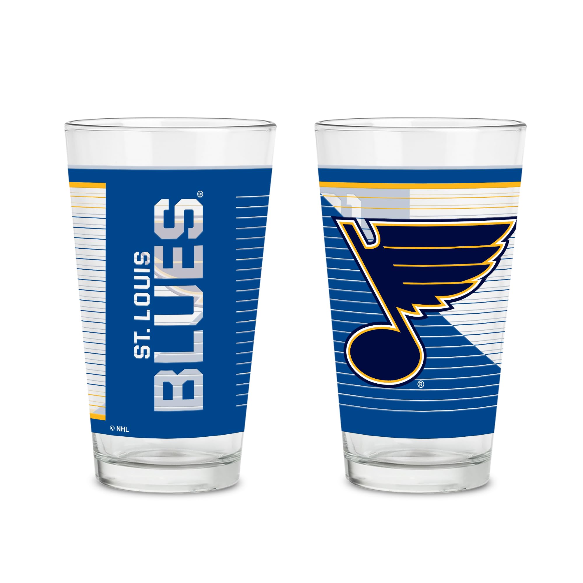 Rico Industries NHL Hockey St. Louis Blues 16 oz Pint Glasses with Digitally Printed Logo, Set of 2 Classic Drinking Glasses, for Fans, Dishwasher Safe