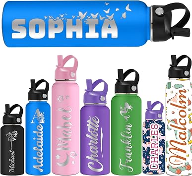 Personalized Water Bottles for Kids with Straw Lid 40/32/24/18/12oz Custom Insulated Water Bottle Stainless Steel with Name Logo Customized Engraved Cups for School Sport Gym Name Blue