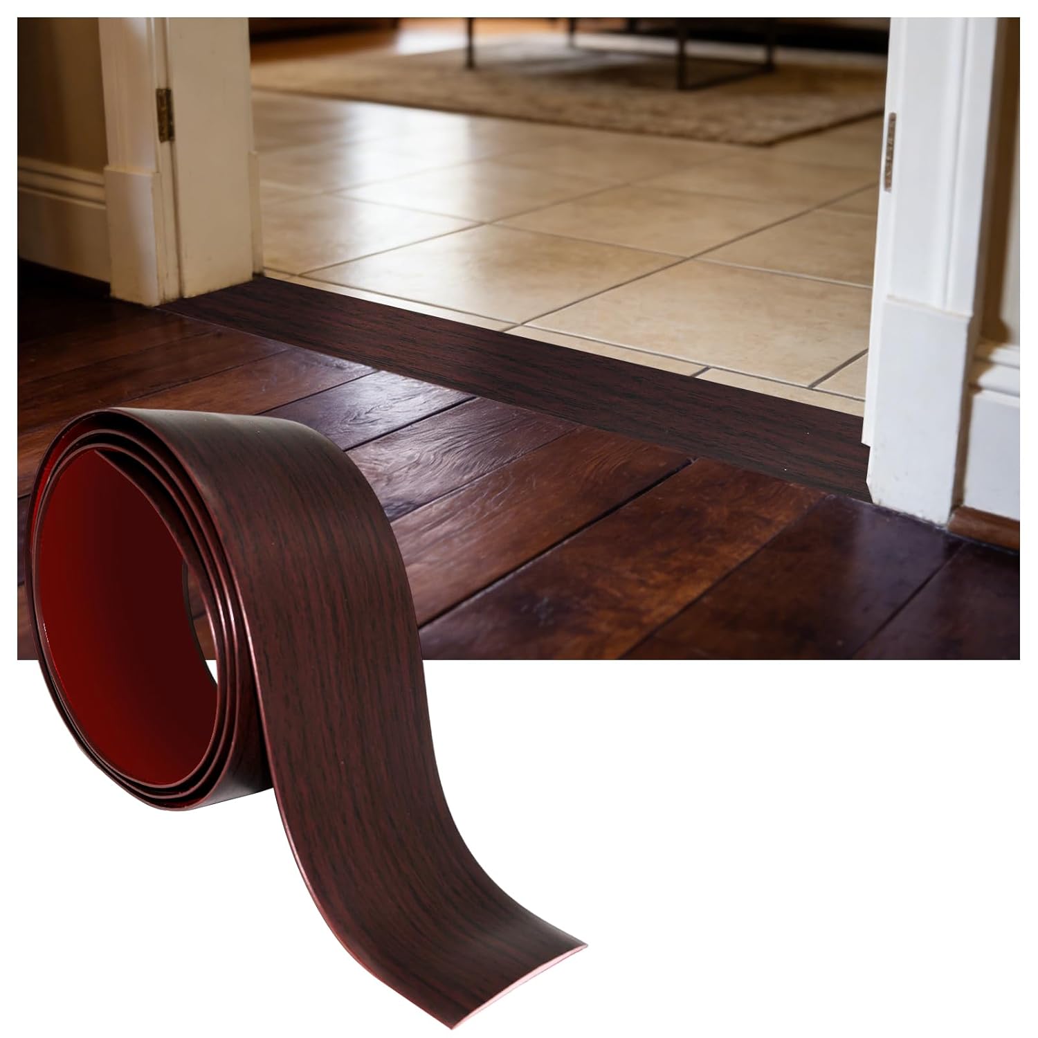 Floor Transition Strip Self Adhesive 10 ft x 3" Wider Vinyl Door Threshold,Floor Cover Strips for Floor Gaps Tiles Carpet Threshold Transition Red Oak