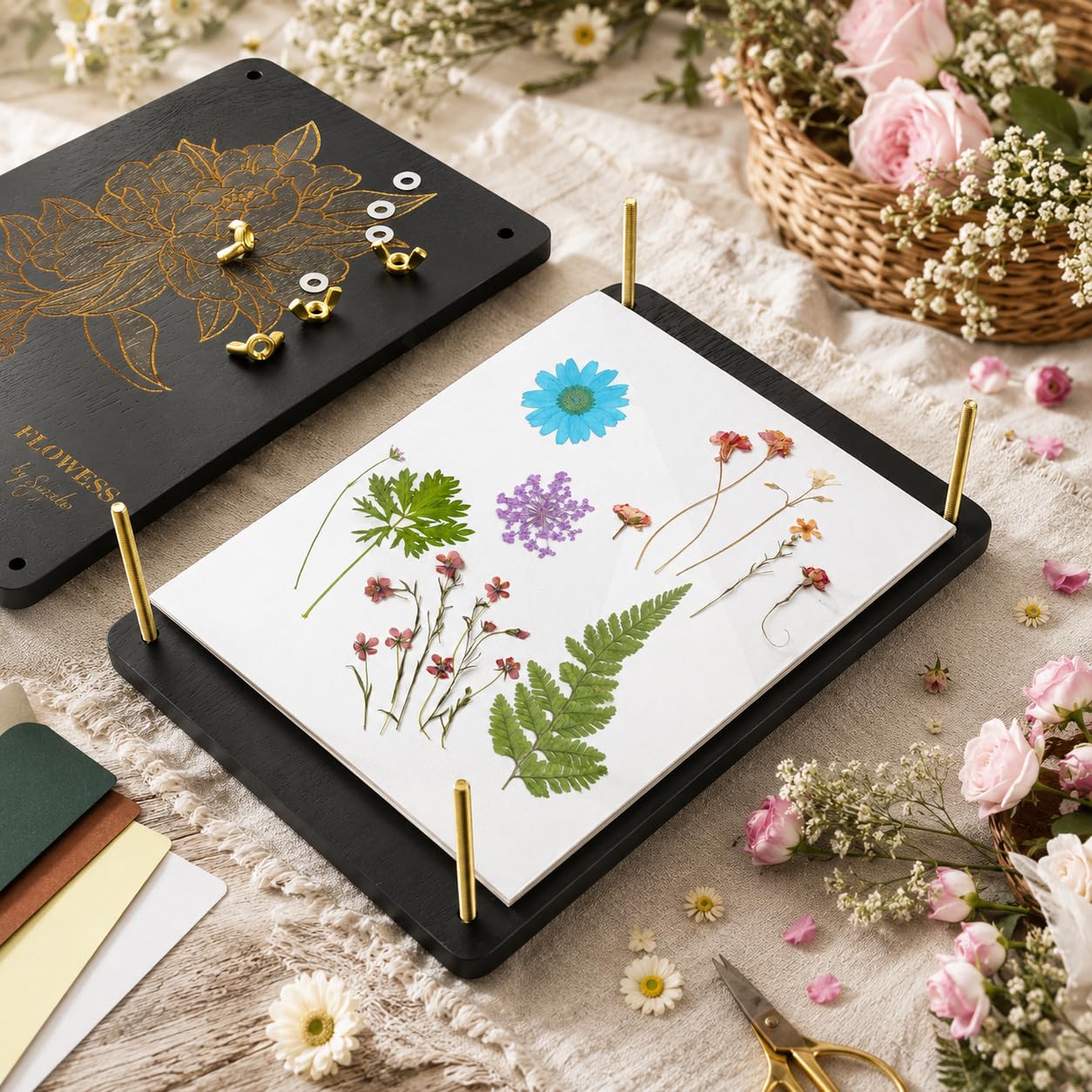 Suziko Große Blumenpresse mit Fotorahmen, Blumenpressen-Set, Maße 30 x 22 cm,6 Schichten Blumenpressen-Set für Erwachsene und Kinder - Tolles Geschenk für Kunst- und Handwerksliebhaber und Tochter