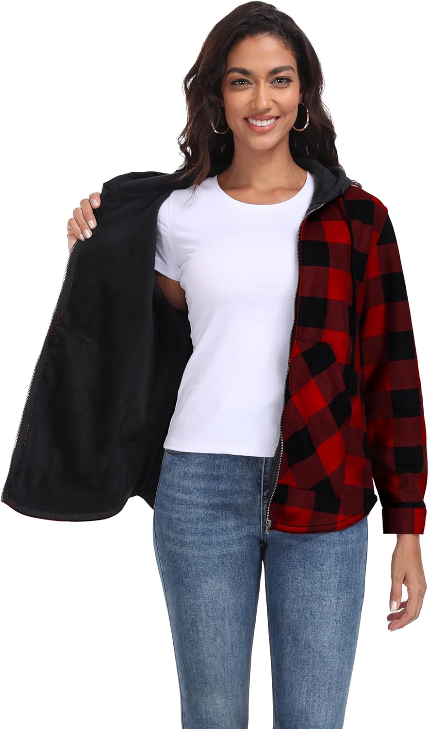 Lepunuo Women's Plaid Jackets Full-Zip Long Sleeve Shirts Jacket Casual Warm Coat Trendy Fall Outfits - Image 5