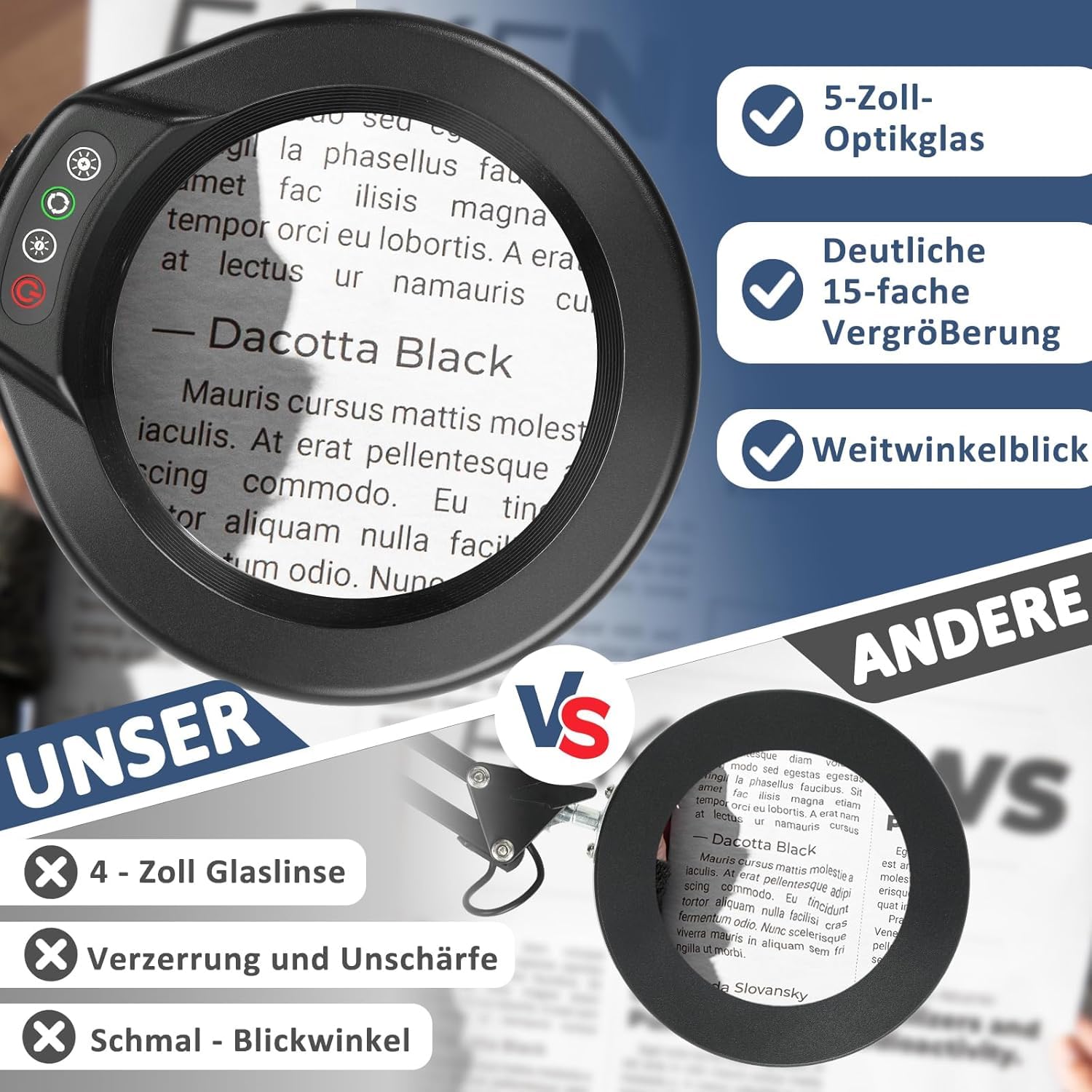 10 lupas con luz y abrazadera, 5 en cristal auténtico, lupa con manos libres, 5 modos de color regulable sin niveles, lámpara de escritorio LED para trabajos estrechos, manualidades, aficiones