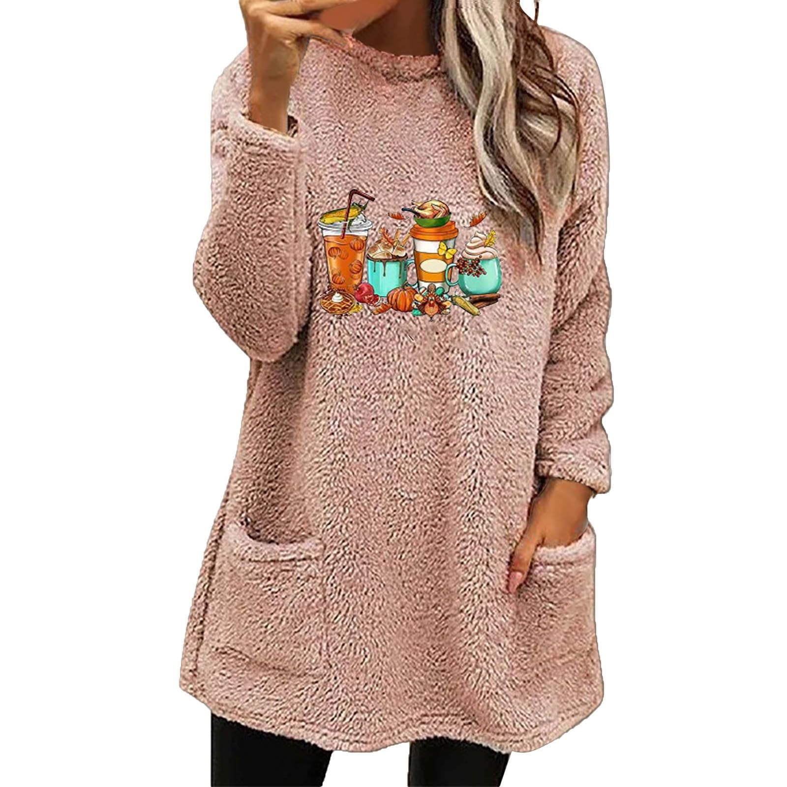 Womens Winter Coat Loose Wool Jacket Long Sleeved Jumper With Pockets Cuffed Sweatshirt Women