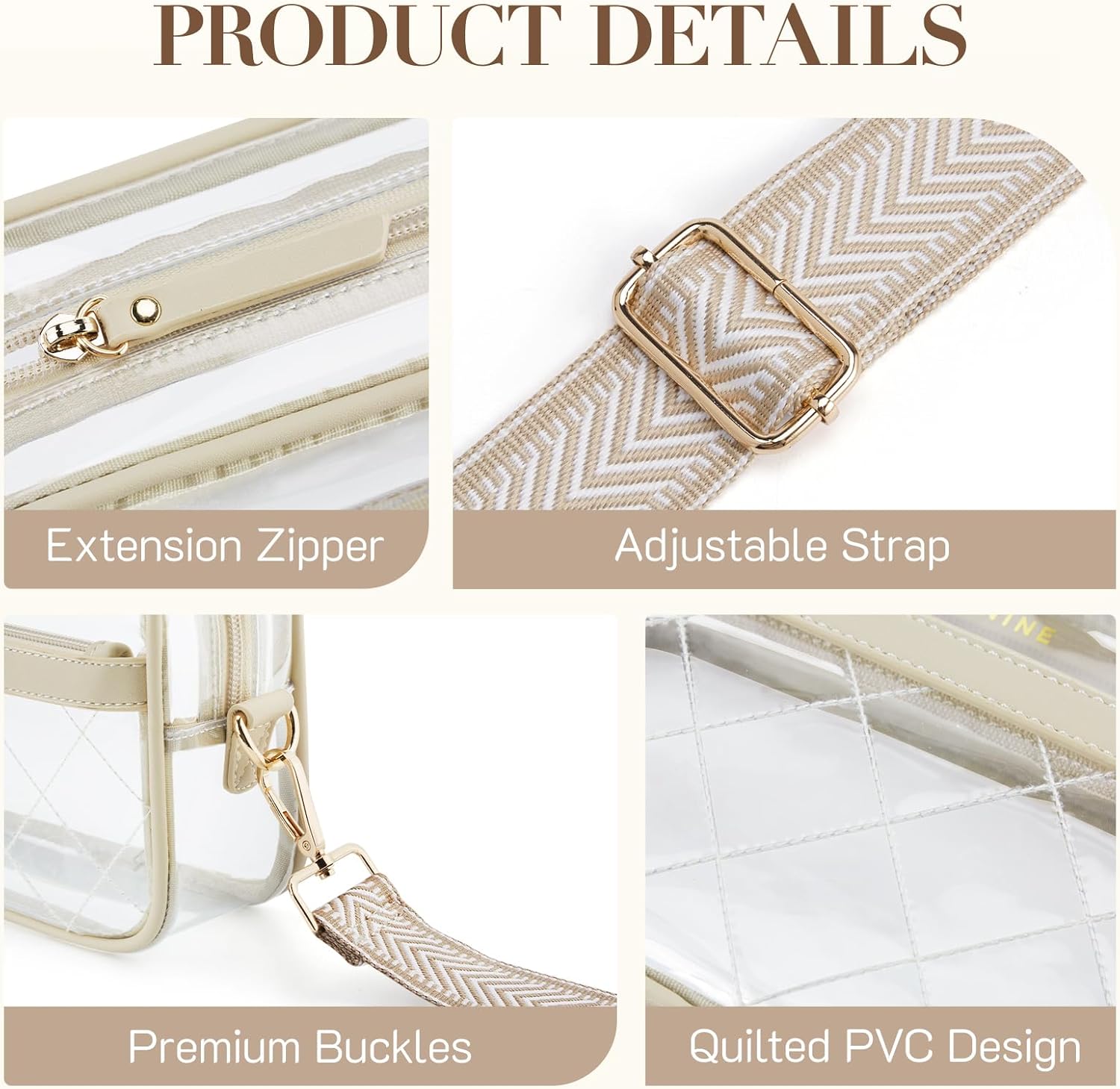Missnine Clear Bag for Stadium Events Quilted Clear Purse for Women Stadium Approved PVC Crossbody Concert Bag - Image 4