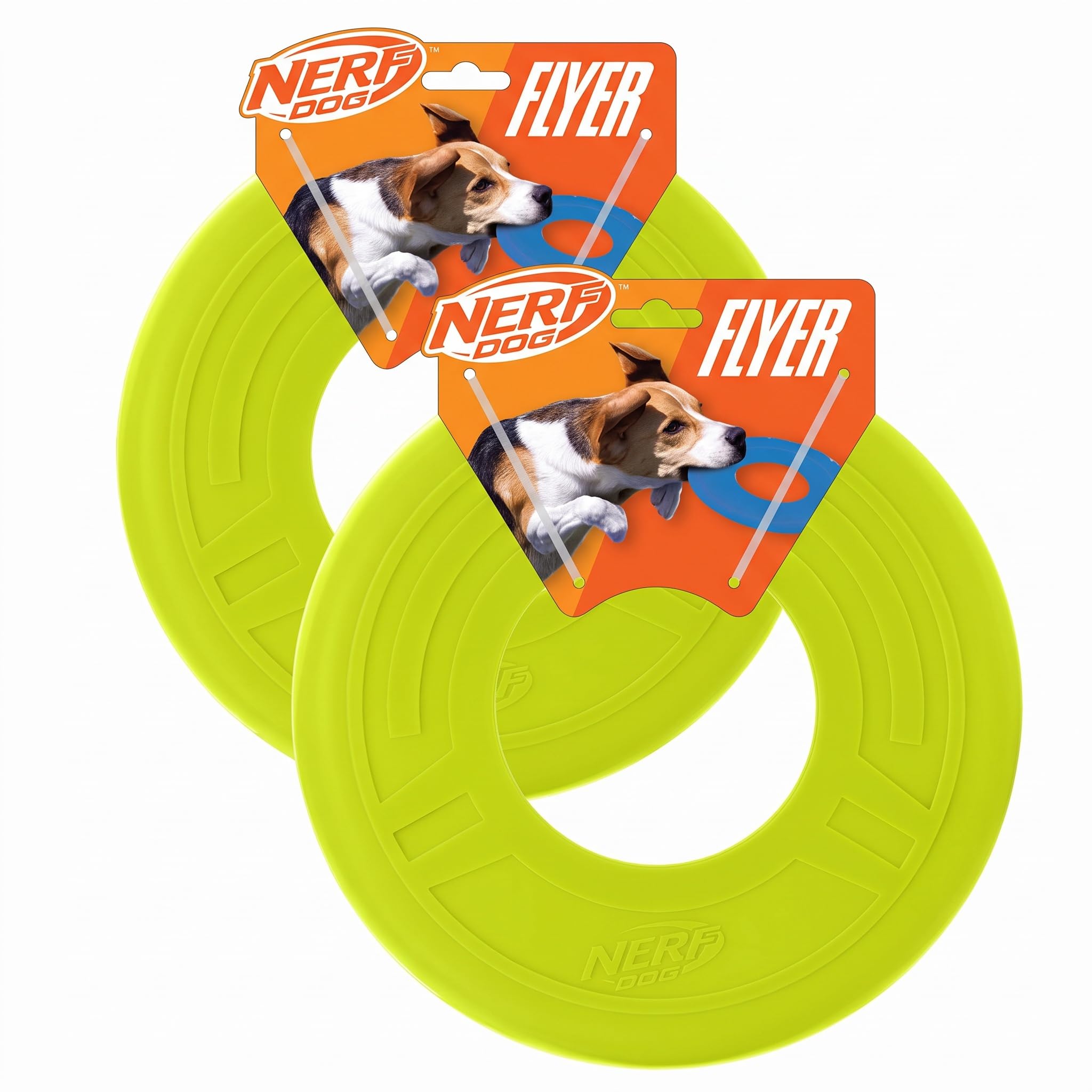 Nerf Dog Atomic Flyer Outdoor Dog Toy, 10 Inch Flying Disc Dog Fetch Toy, Rubber Dog Toy for Medium Dogs and Large Dogs, Green (Pack of 2)