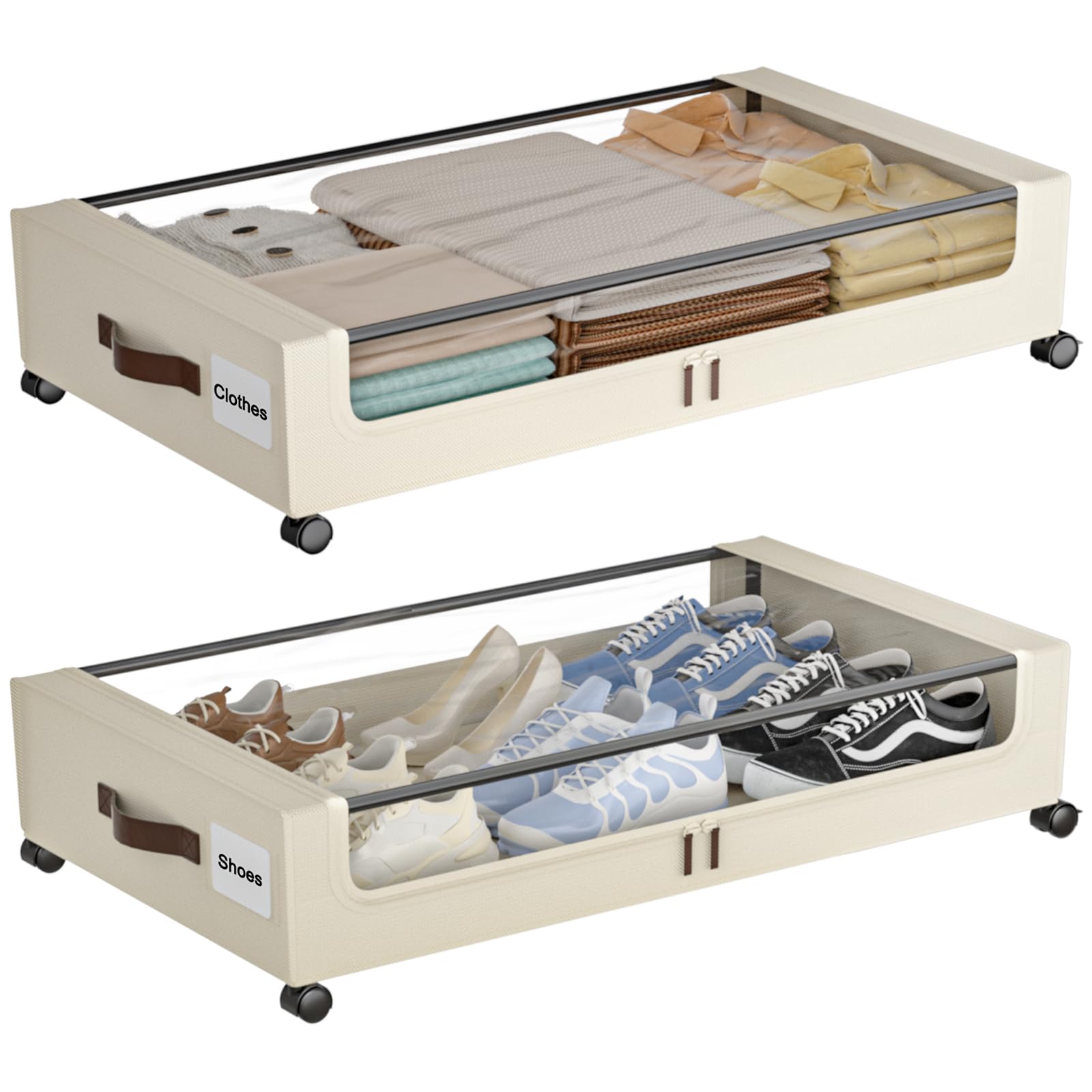 GoFujuco Under Bed Storage Bins With Wheels & Clear Lids, 2-Pack, Organize Clothes, Shoes, Bedding – Durable Rolling Containers For Home - View #5