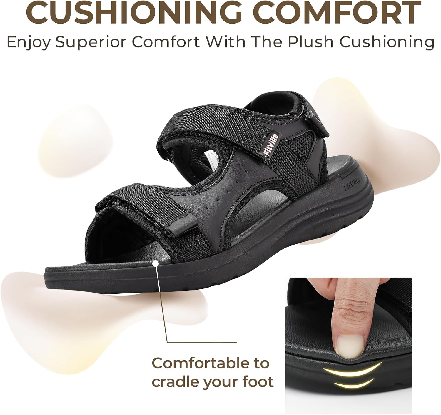 FitVille Wide Orthopedic Women's Sandals Wide Width Walking Sandals for Women Plantar Fasciitis & Swollen Feet with Adjustable Ankle Strap