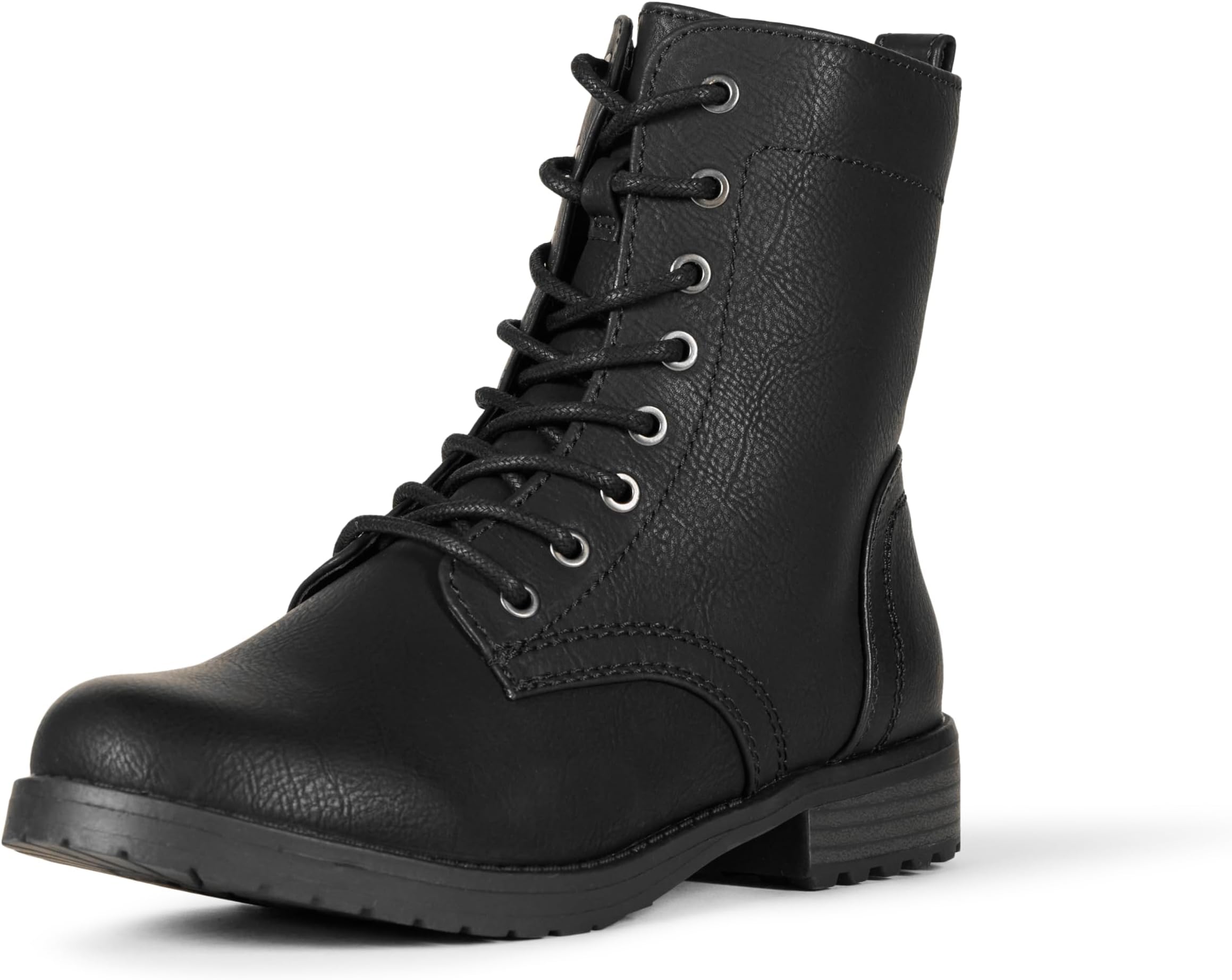 Women's Lace-Up Combat Boots with Lug Sole and Side Zipper