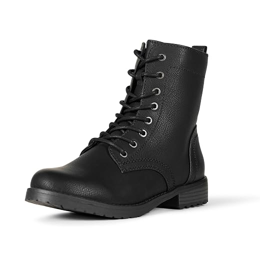 Amazon Essentials Women's Lace-Up Combat Boots with Lug Sole and Side Zipper