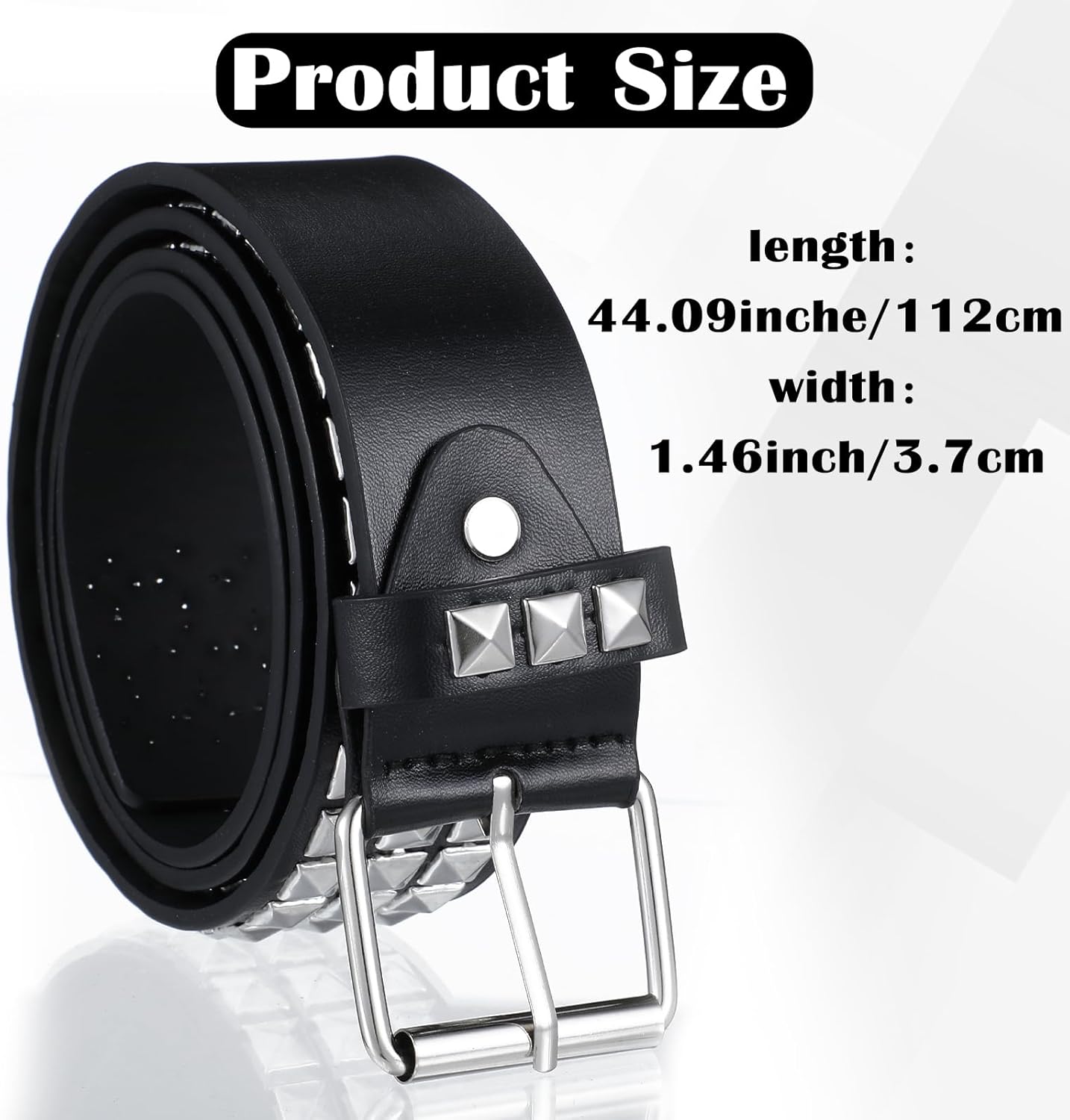 Black Studded Belt, Metal Punk Rock Rivet Belt with Bright Pyramid Studded, Y2k Accessories, Women Fashion Leather Belts, Ladies Belts for Jeans Dress Pants - Image 2