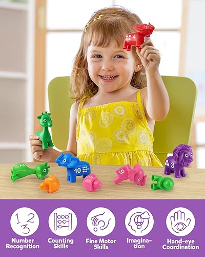 Miniatura 5 de Coogam Juego de juguetes a juego de números, 10 piezas de doble cara juego de conteo de números de animales, juguetes educativos Montessori