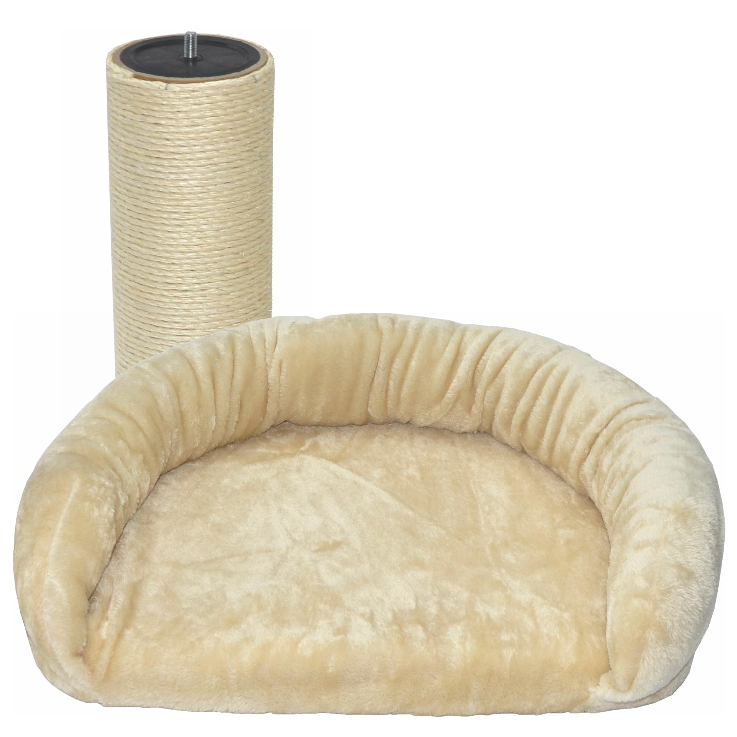 nanook Katzen Liegeplatz Katzenbett XL 60 x 40 cm inkl. Kratzstamm 35 cm, für große Katzen geeignet, Kratzbaum Erweiterung, Farbe: beige