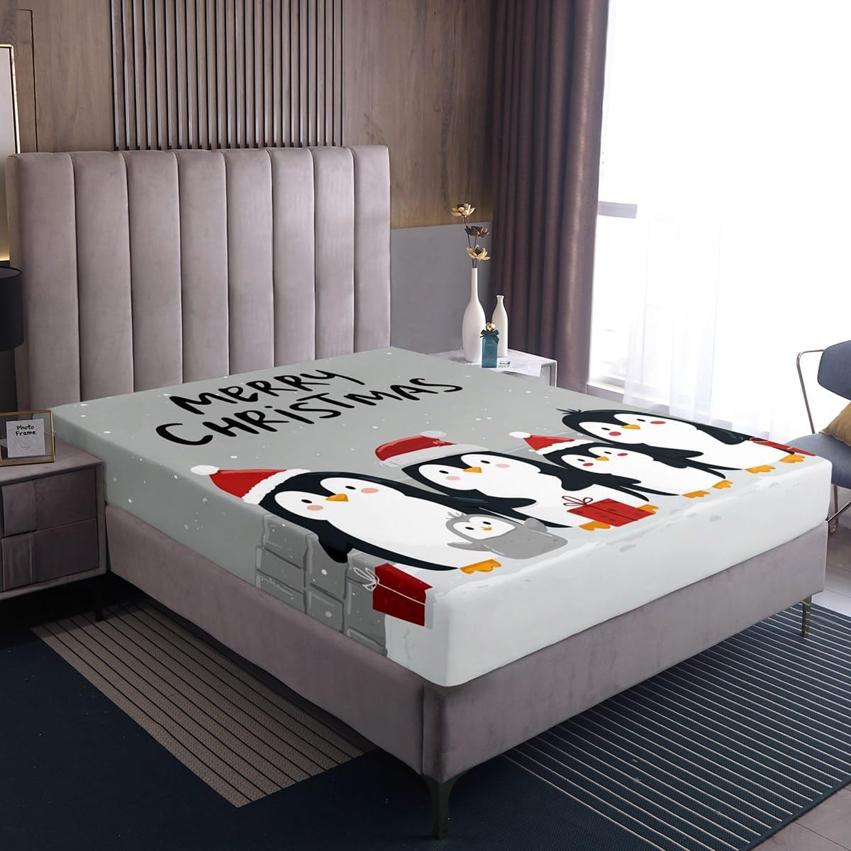 Feelyou Merry Christmas ベッドシーツセット ツインサイズ 漫画 ペンギン ベッドセット キッズ 男の子 女の