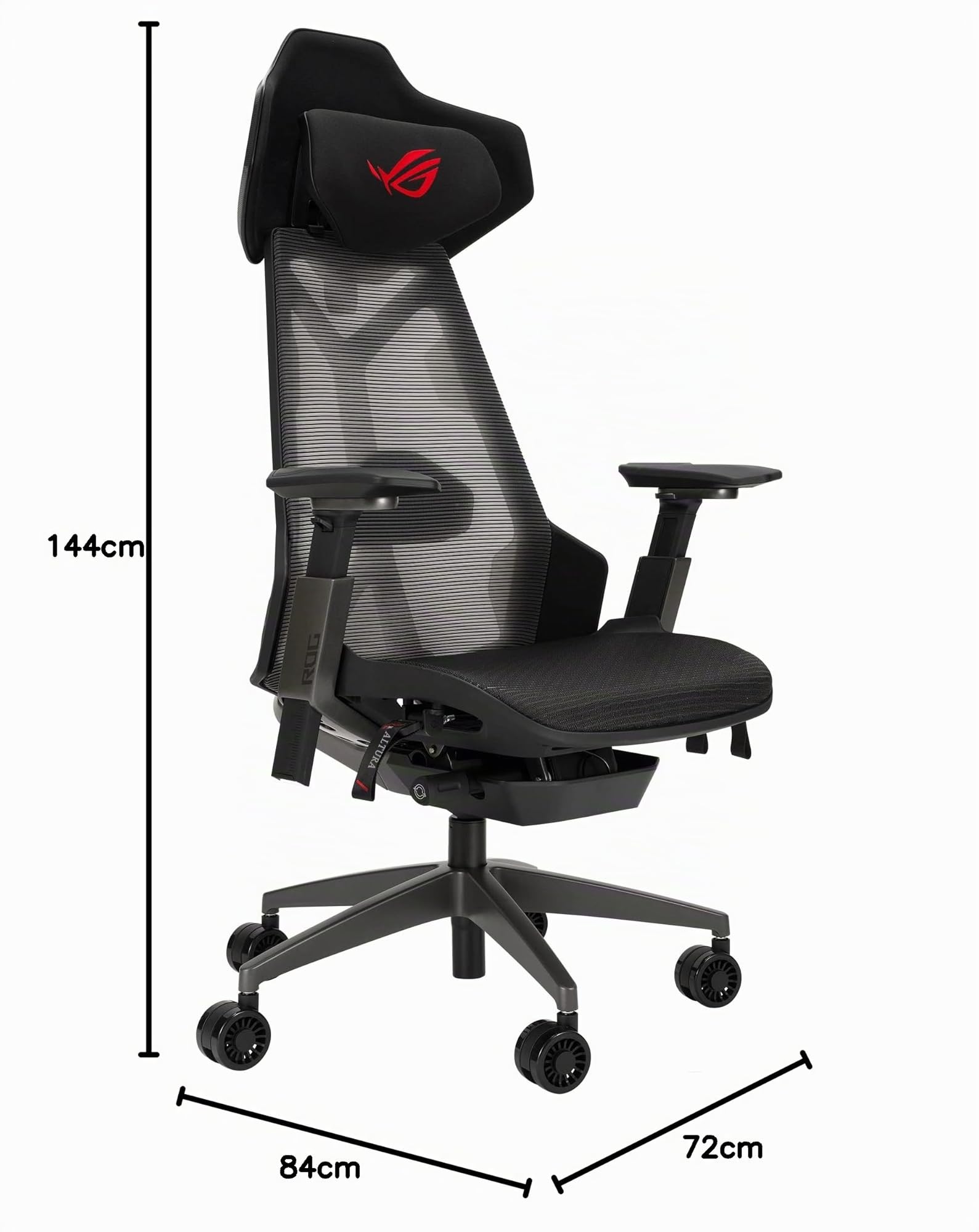 ASUS ROG Destrier Ergo - Silla Gaming Ergonómica (reposacabezas, Lumbar, reposabrazos y Asiento Ajustables, Respaldo con 4 Posiciones, Mobile Gaming Mode, Estructura de Metal, Malla) Color Negro