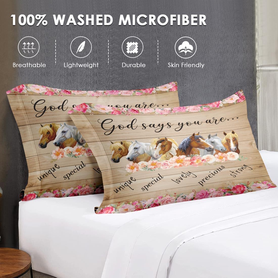 Queen Size Comforter Set with 2 Pillowcases, Colorful Horses Animal Pink Flower 3 Pcs Bedding for Kids and Adults, Inspirational Thoughts Soft Comforter Set for Bedroom Bed Decor - Image 7