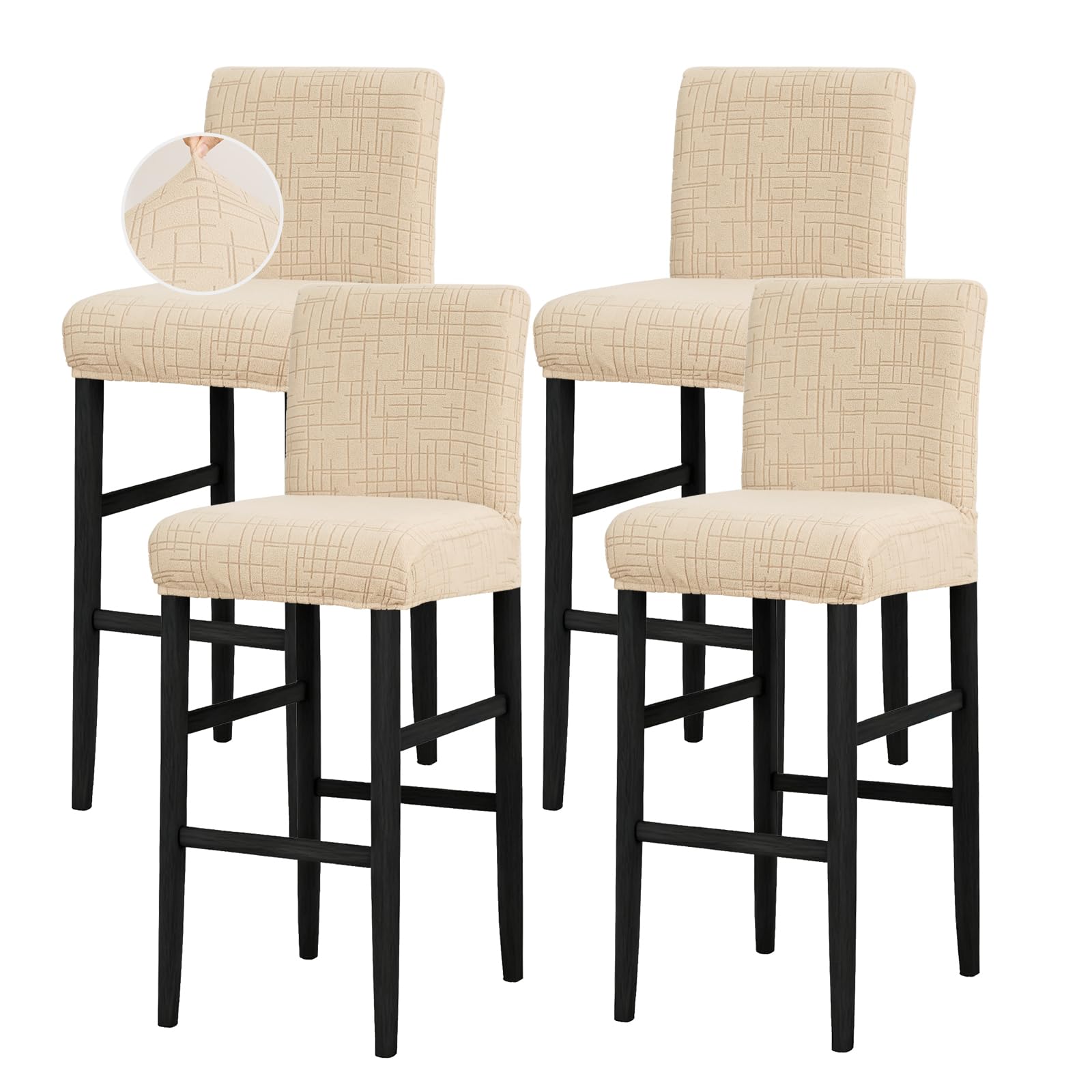 Photo 1 of JIUZHEN Bar Stool Covers Set of 4 Velvet Barstool Seat Covers Washable Stretch Counter Height Chair Slipcovers for Kitchen Dining Room Rectangular Pub Stool Cover Removeable, Camel