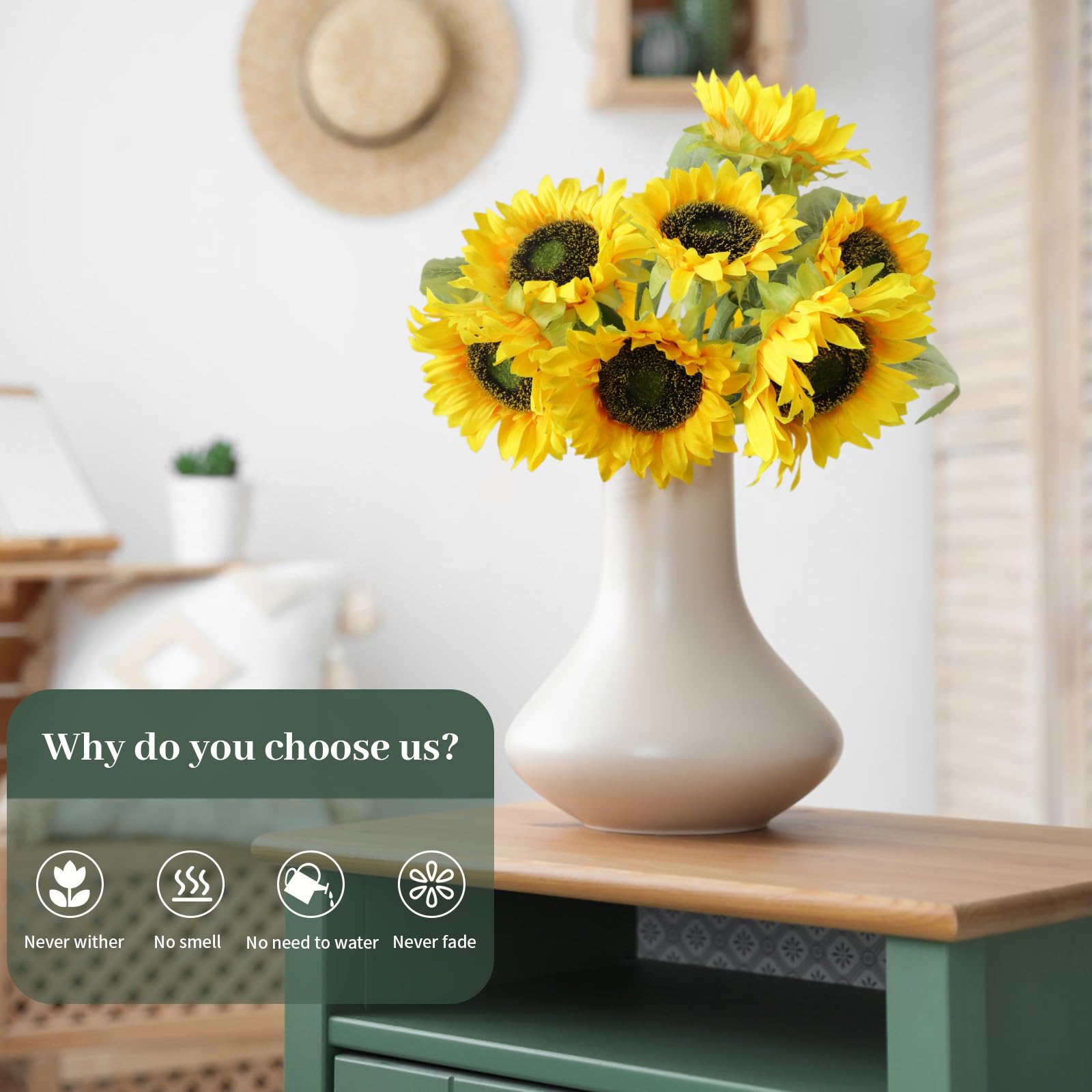 Künstliche Sonnenblumen, 7 Stück, künstliche Sonnenblumen mit Stielen, künstlicher Sonnenblumenstrauß für Sonnenblumen-Dekoration, Küchendekoration, Seidenblumen für Heimdekoration, Innenbereich