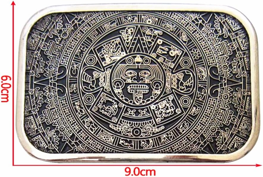 MASOP Retro Square Maya Solar Aztec Calendar Stone Belt Buckle Metal Alloy