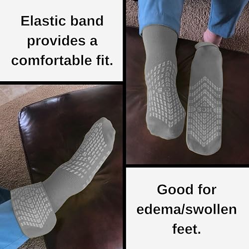 Miniatura 6 de HCS Calcetines de hospital (6 pares)  Banda de rodadura única en todo el contorno  Calcetines antideslizantes para ancianos, pantuflas de pacientes