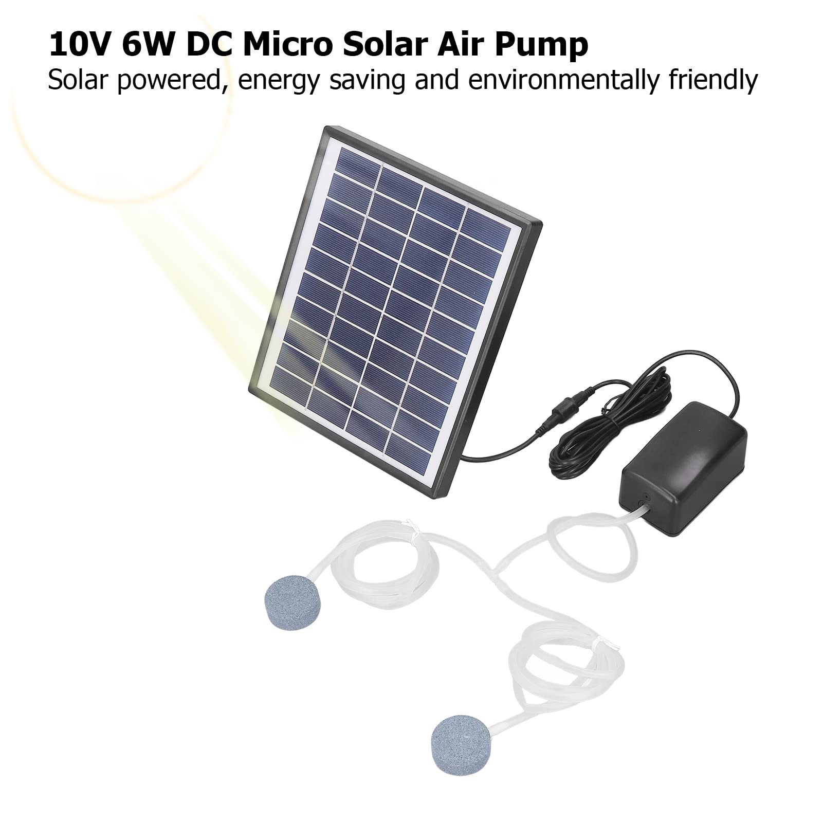 Kit Pompa per Laghetto Solare 10V 6W Pompa Ad Aria Regolabile per Pannello Solare per Acquari e Fontane Esterne