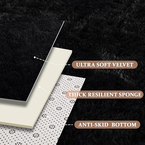 Miniatura 8 de Kimicole - Alfombra de área negra para dormitorio, sala de estar, decoración del hogar, 3 x 5 pulgadas, bonita alfombra esponjosa para apartamentos,