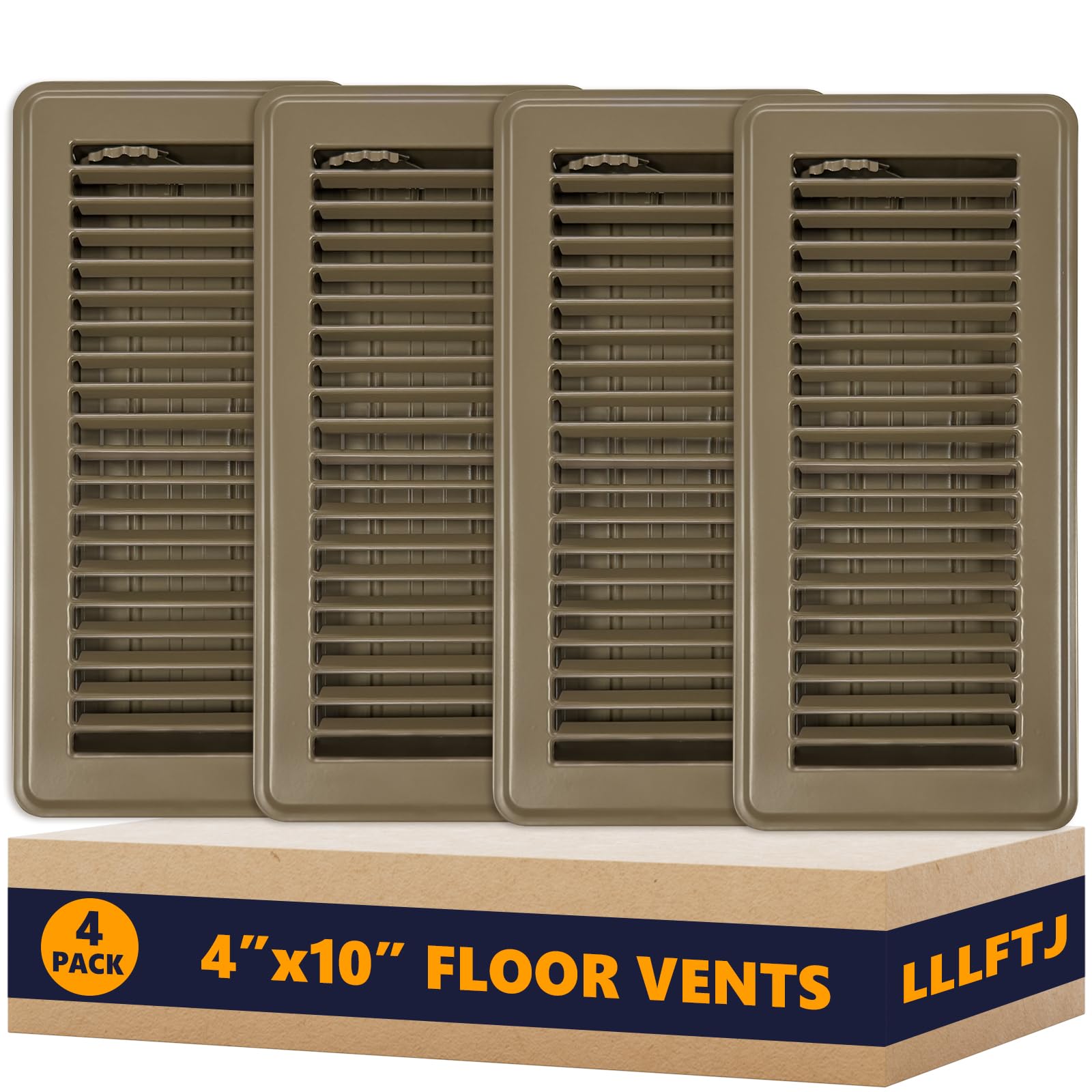 4 Pack Floor Vent Covers, Floor Register 4" x 10", Adjustable Decorative Vent Covers for Home Floor, Ceiling or Sidewall Vent, Rust-Proof Heavy Duty Walkable Steel Floor Vents (Brown 4'' x 10'') - 1