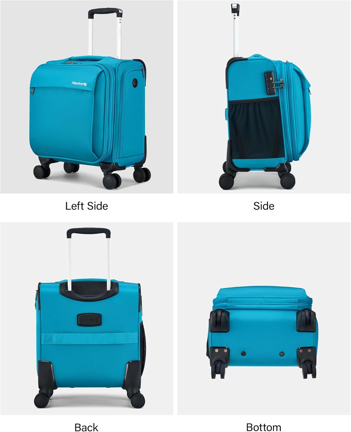 Hanke 16 Inch Underseat Carry On Luggage with Wheels Small Suitcase Softside Luggage Bags for Travel Lightweight Suitcases with Wheels Travel Luggage Personal Item for Men and Women(Caribbean Blue)