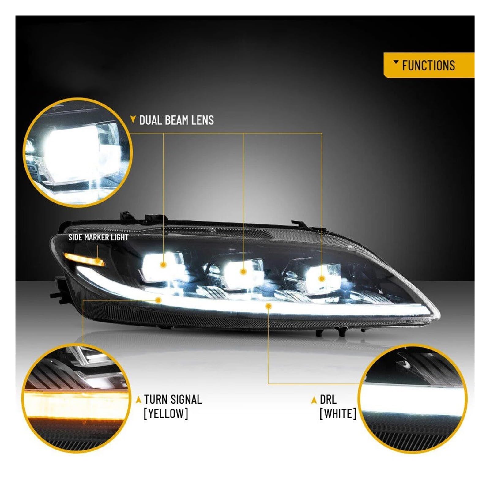 Gruppo Faro per Auto per Mazda 6 2003-2008, Coppia di Gruppi ottici per Auto, Lampada Frontale, Parti di Illuminazione per Tuning Auto, Plug And Play.