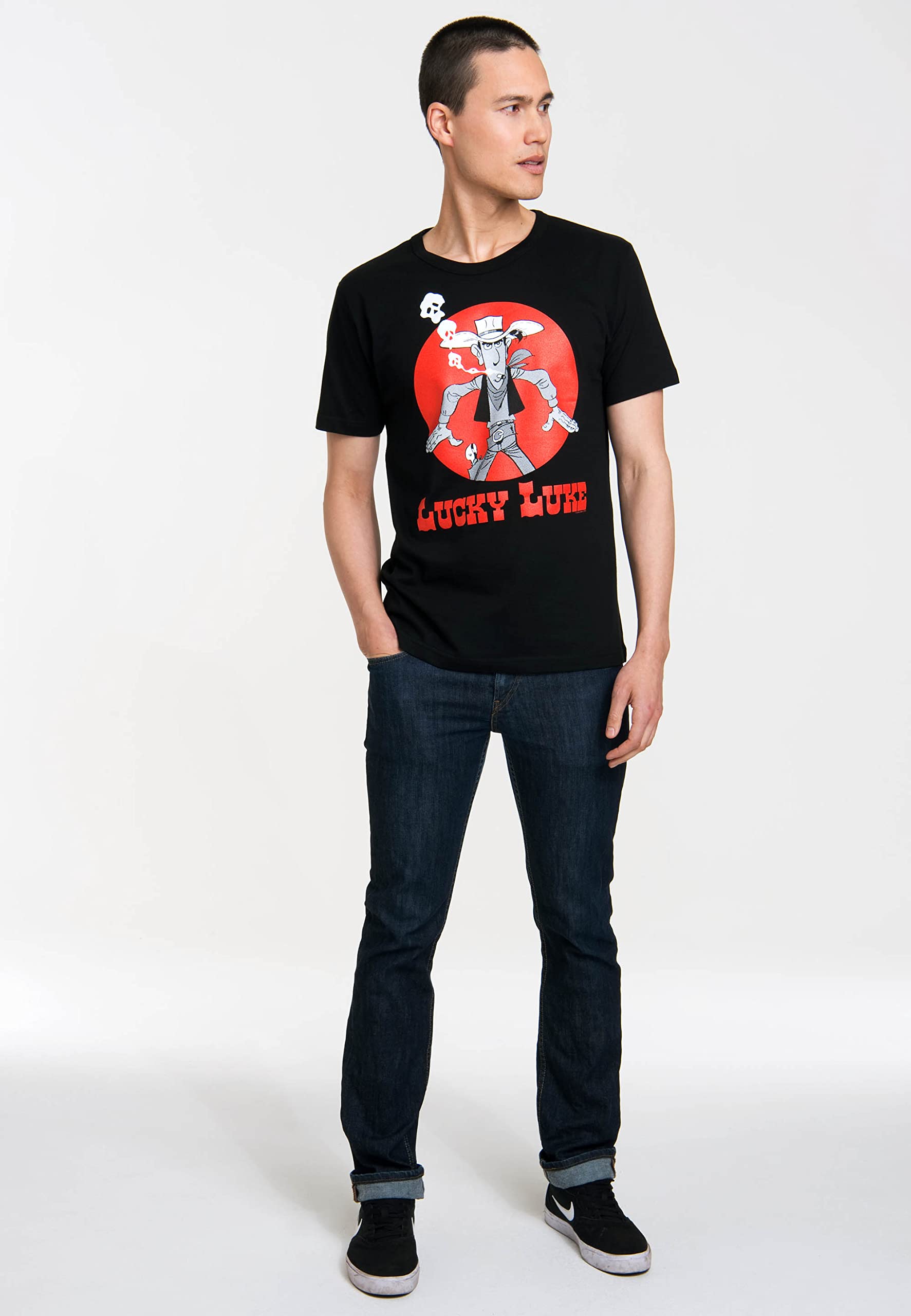 Logoshirt Comics - Vaquero - Lucky Luke - Daisy Town - Camiseta Hombre - Negro - Diseño Original con Licencia