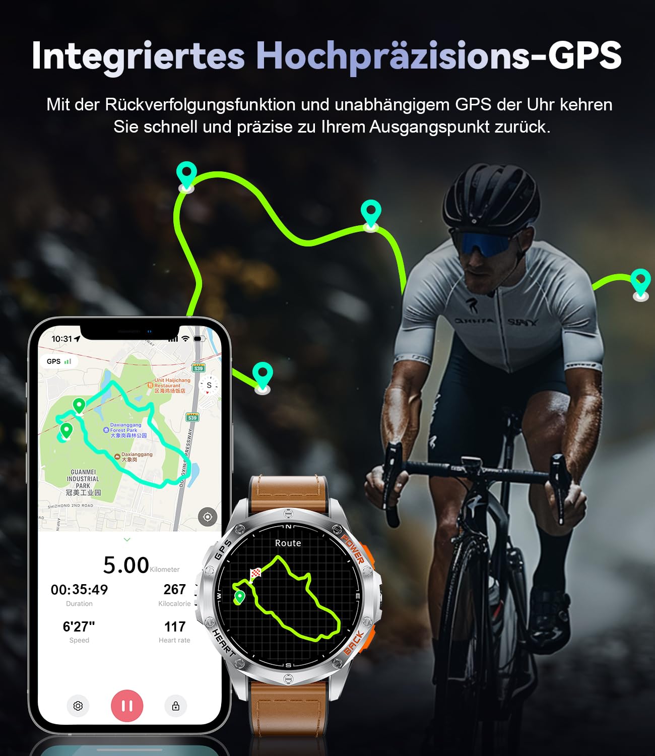 ESFOE Smartwatch Uomo GPS Militare Impermeabile 10ATM con Torcia LED 1,43" AMOLED Display Rugged Smartwatch Orologio con Chiamate Bluetooth, Altitudine, Pressione, Bussola, 530mAh per Android iOS