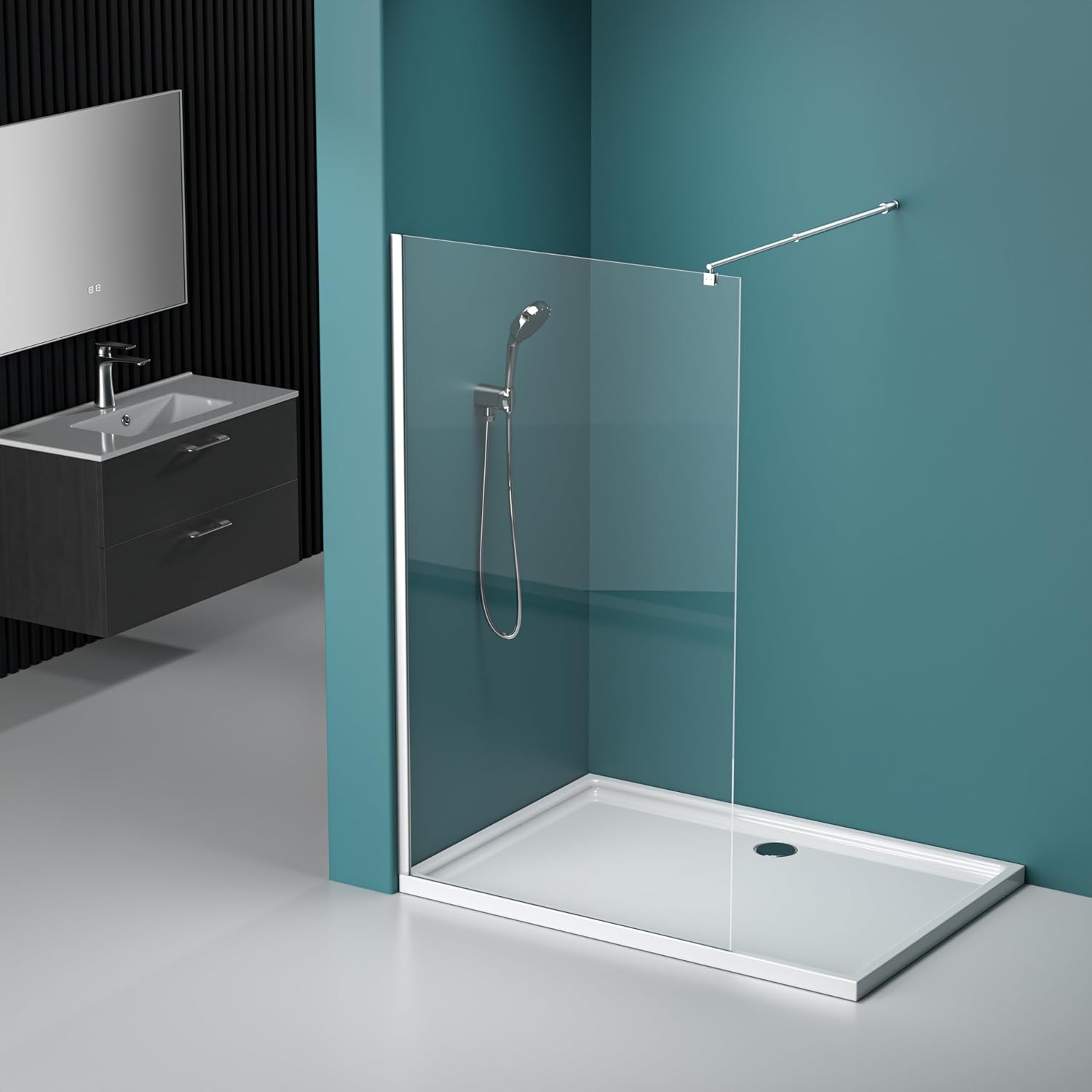 Durovin Bathrooms 850mm Walkin Shower Screen 2000 mm high – 8mm Safety Clear Glass -Wet Room Shower Enclosure