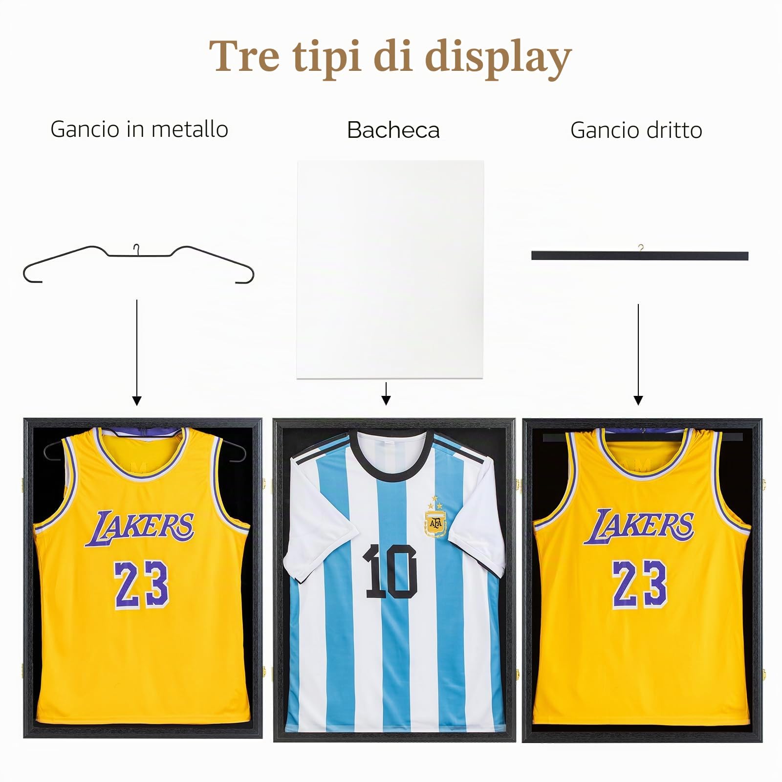Cornice Tricot 70x90 cm Maglietta da Calcio Grande Cornice 3D per Bambini e Adulti Calcio Pallacanestro T-shirt Nero