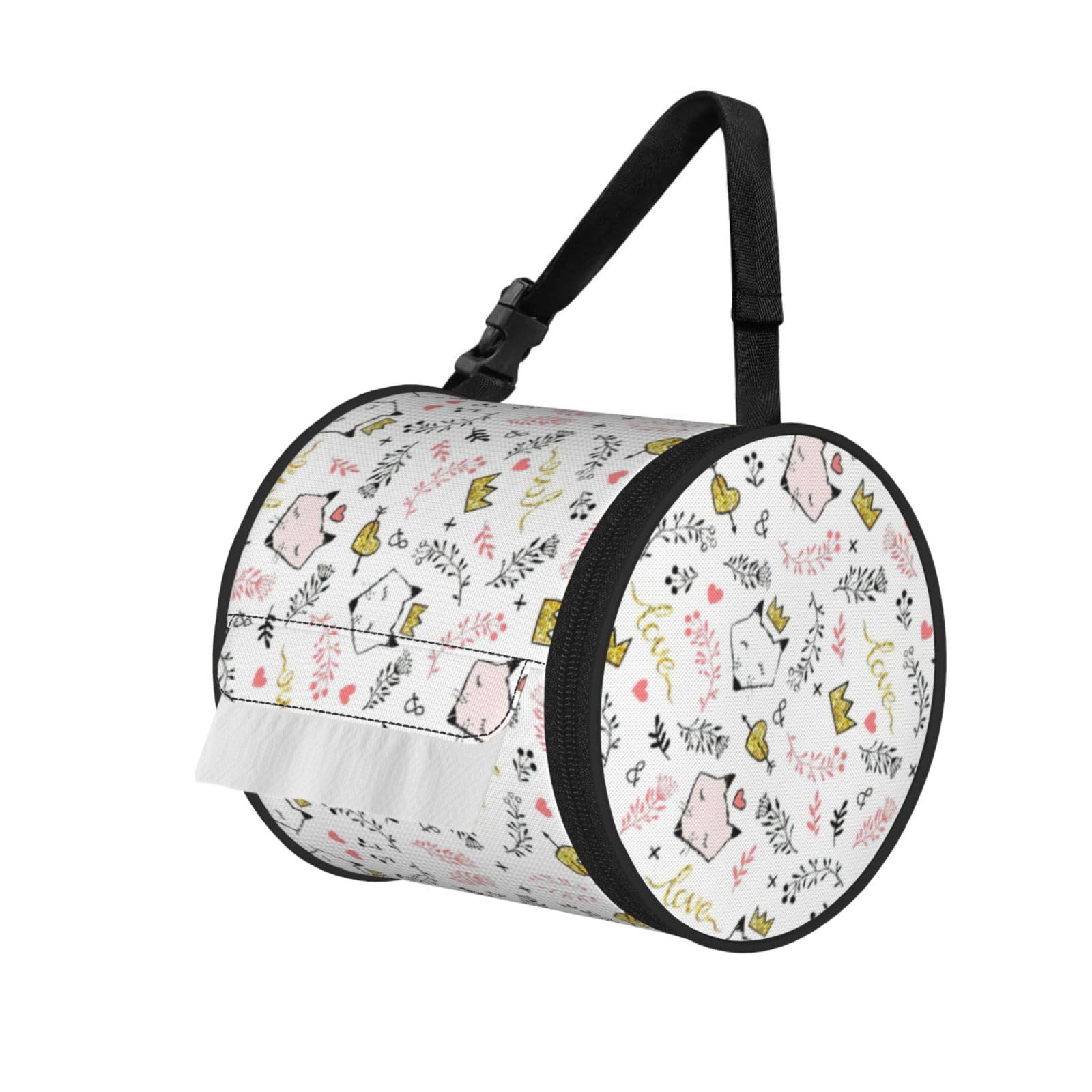 love Cartoon fox Printed Roll Paper Carrier Bag, Foldable Oxford Cloth Tissue Case for Camping Hiking Backpack