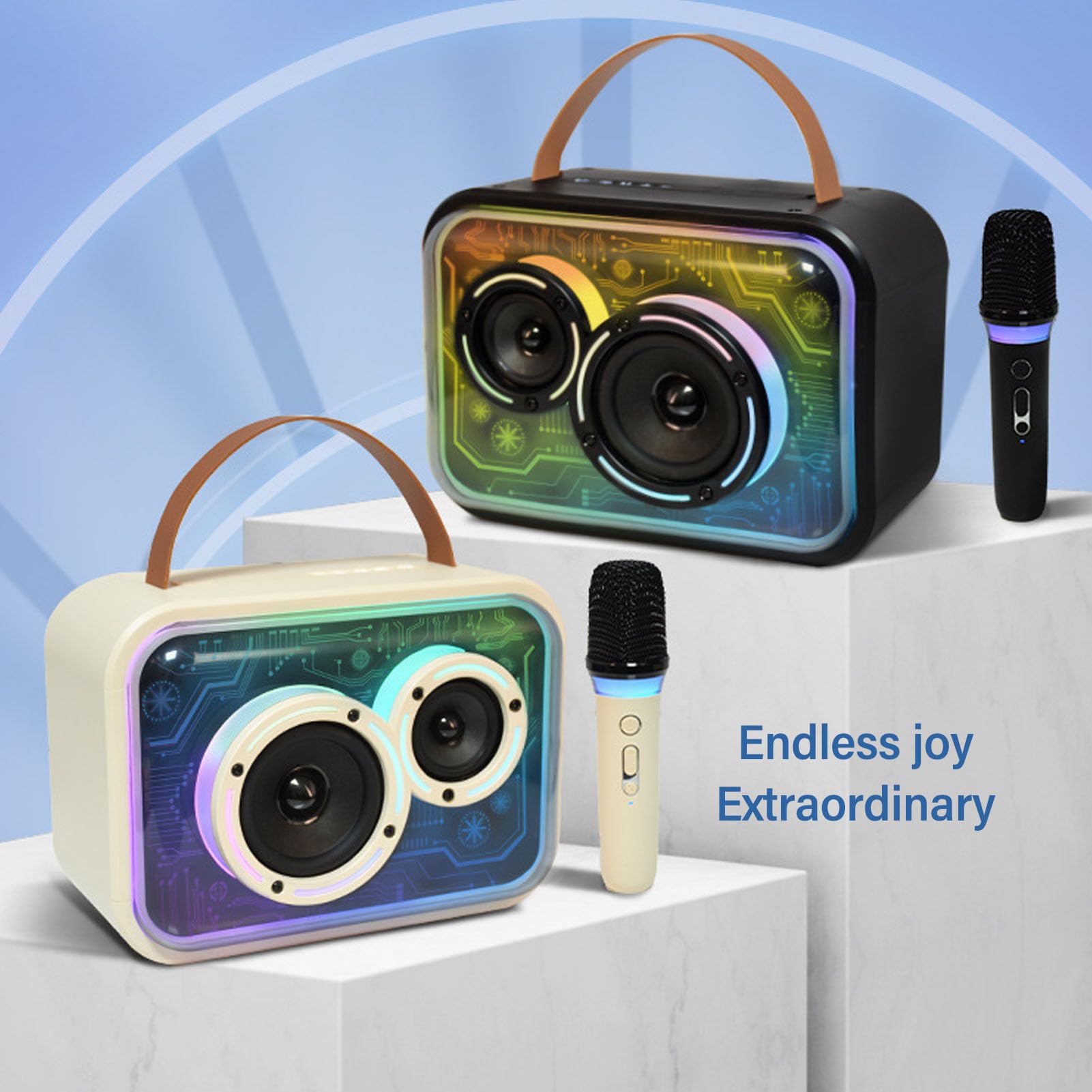 Macchina per Karaoke con Microfono per Bambini con Luci Colorate e Controllo del Volume per Feste e Raduni, Design Portatile con 2 Microfoni