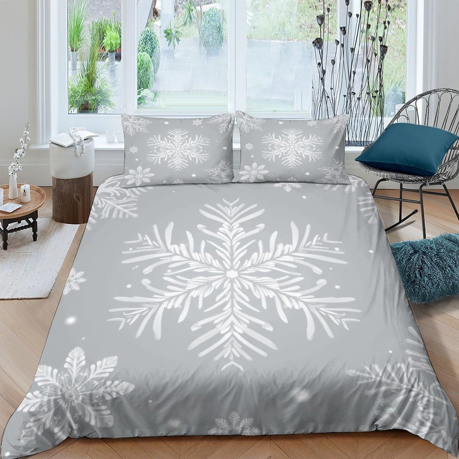 Ctjqhvkz Style-6 3D Printed Snowflake Grey Fitted Sheet Microfiber Soft Bedroom Decor Mattress Cover For Adult Teen Dorm Single（135X200cm）