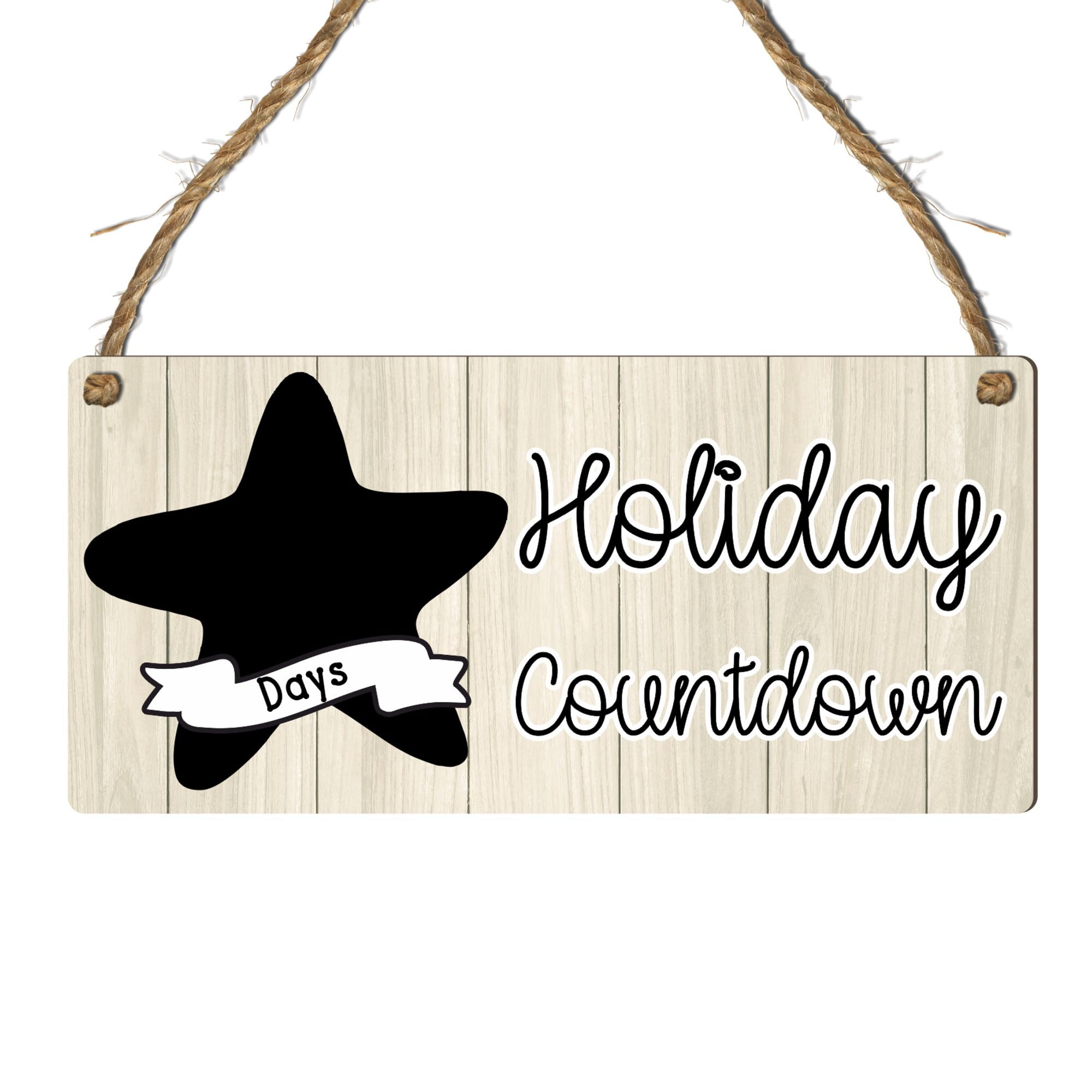 Holiday Countdown Chalkboard Sign – Personalised Days Countdown Plaque for Family Vacations – Fun Beach-Themed Design with Chalkboard Star (Beige, With Pen, Large: 29 cm (H) × 13.5 cm (W))