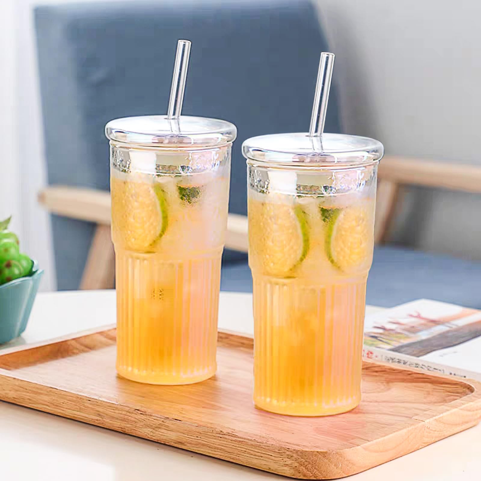 Transparente To-Go Becher Mit Deckel & Strohhalm – 590 Ml, 2er Set, Grün